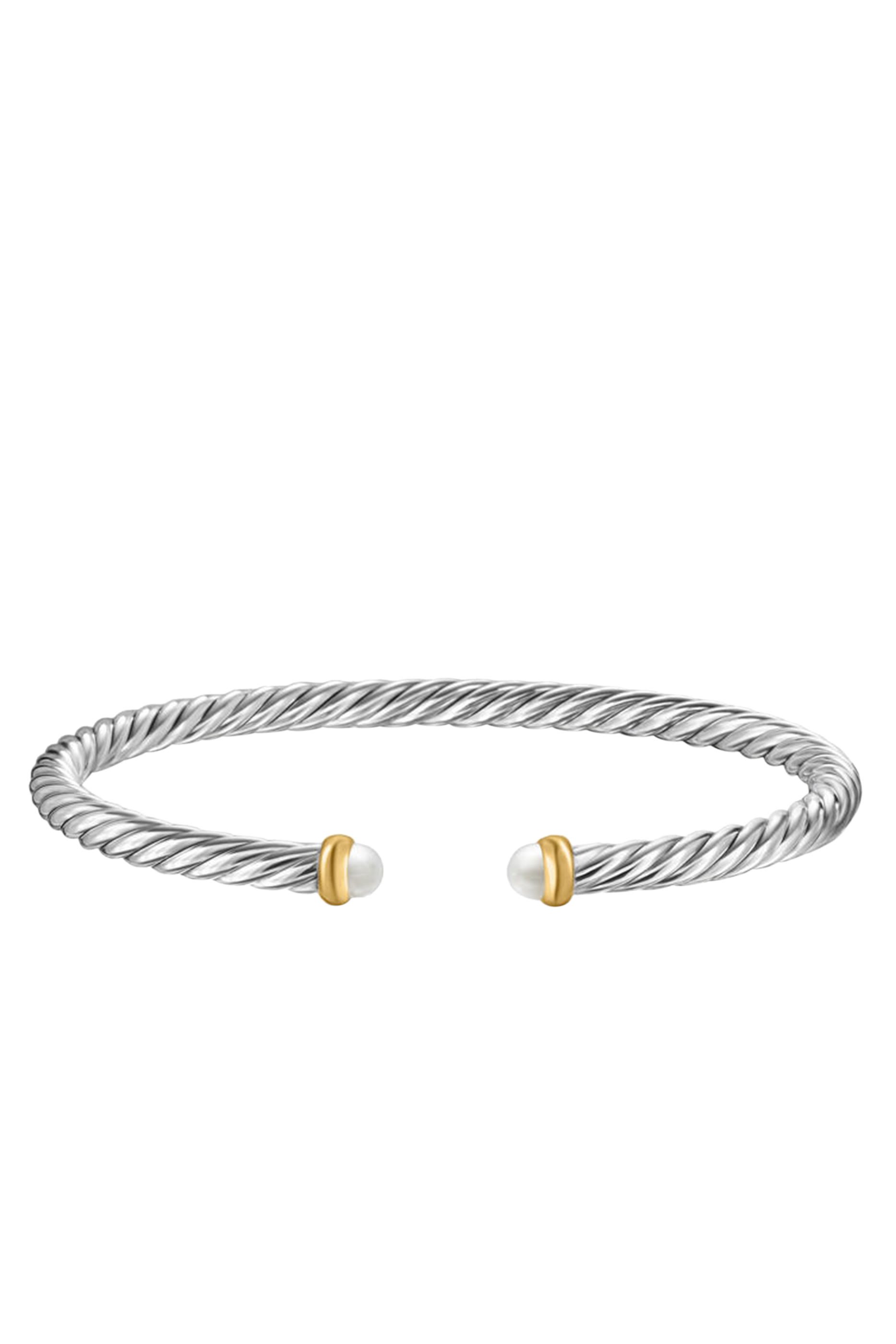 Cable Flex Bracelet, Sterling Silver with 18k Yellow Gold, Pearl & Diamonds