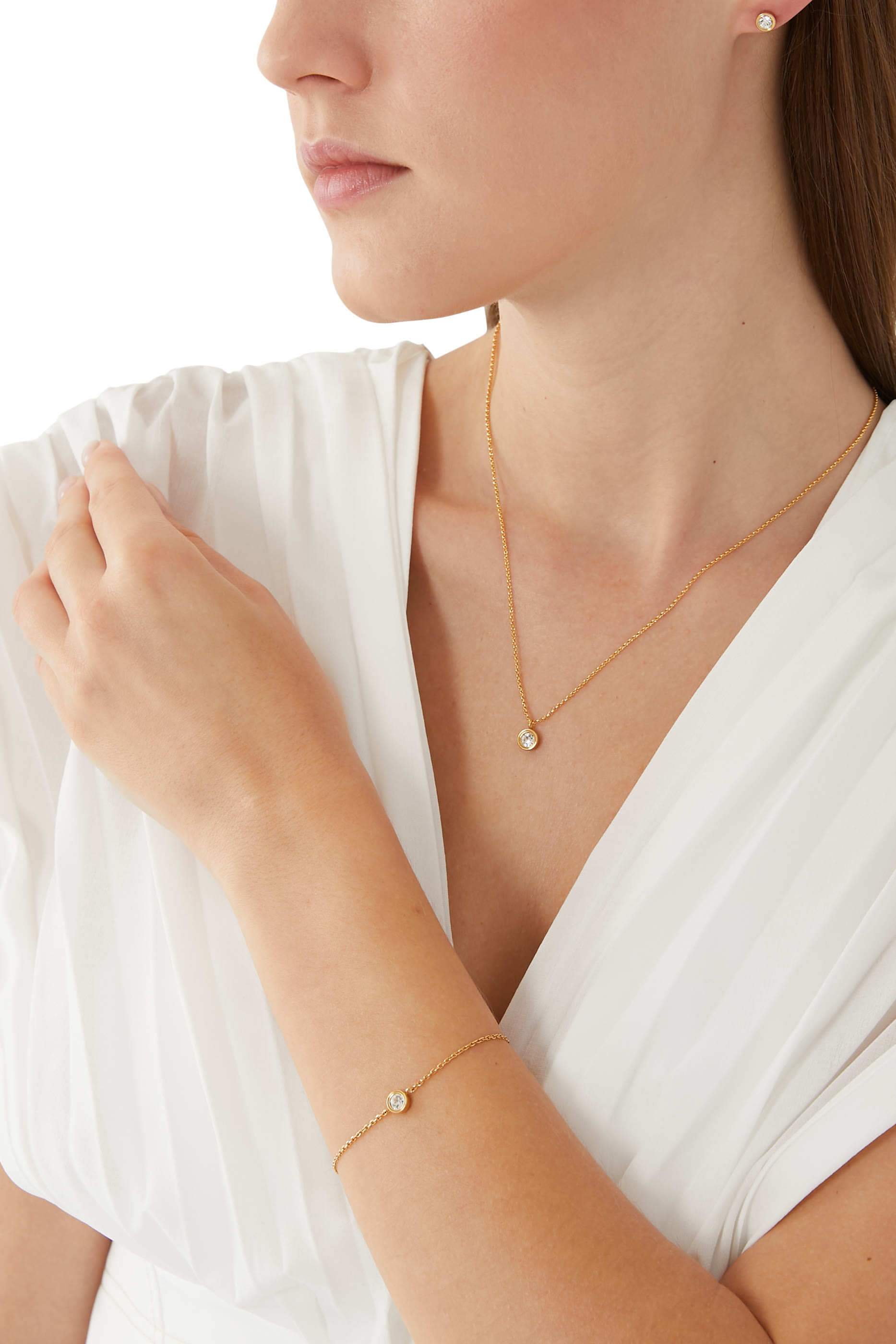 Set In Stone Mini Pendant, Gold-Plated Metal & Crystal