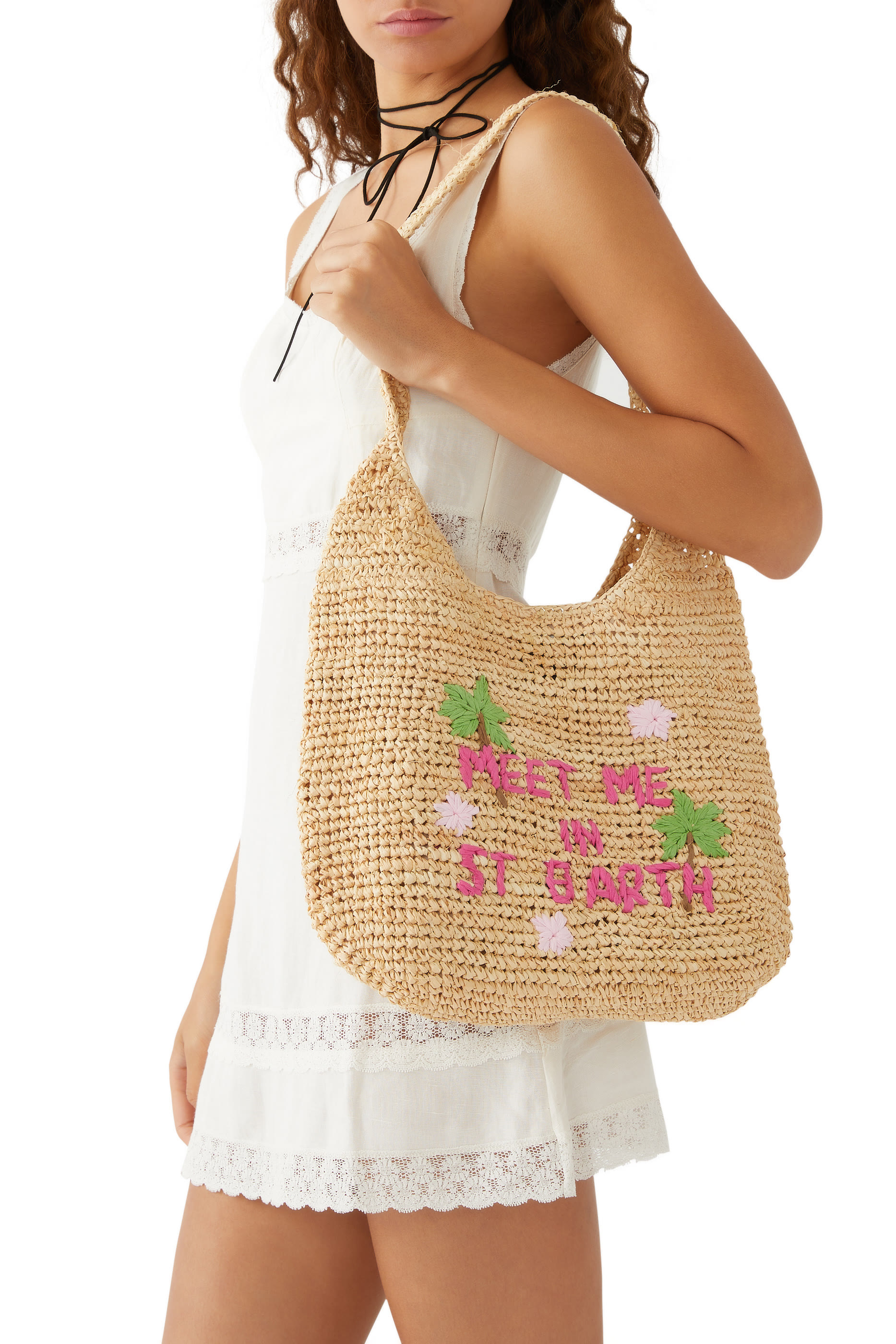 Raffia Beach Bag "Meet Me in St Barth"