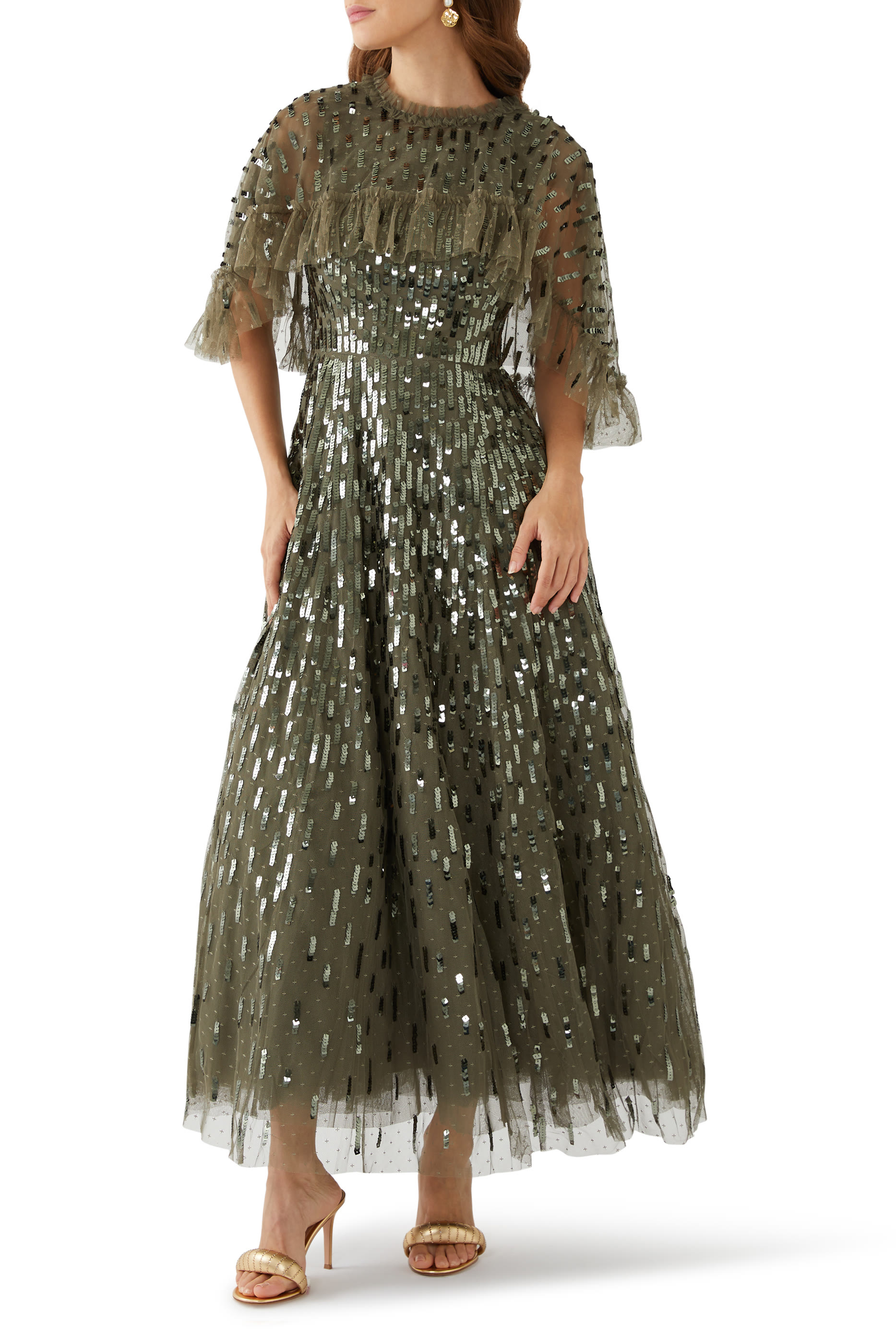 Sequin Dash Cape Ankle Gown