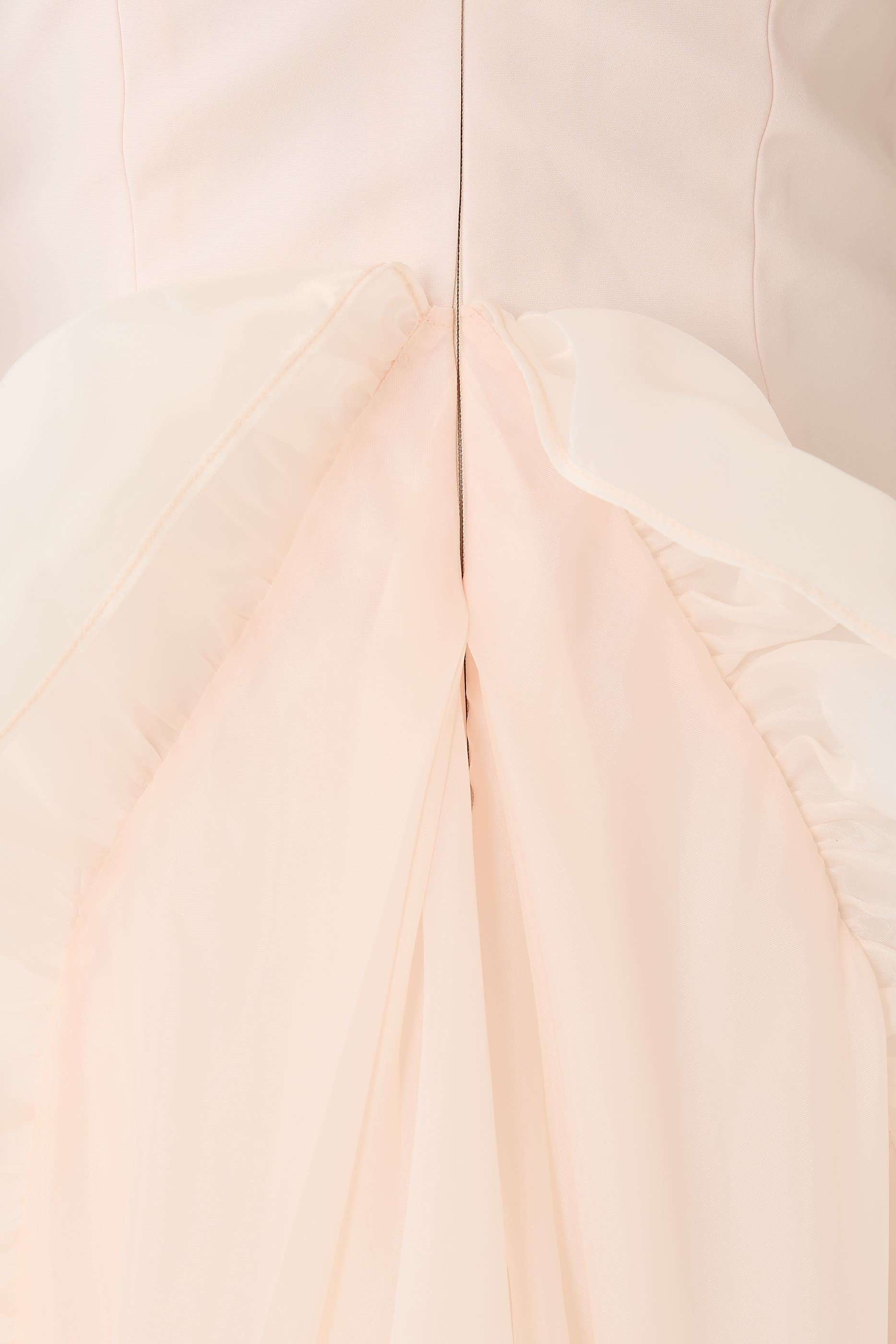 Strapless Off-Shoulder Gown with Ruched Organza Train