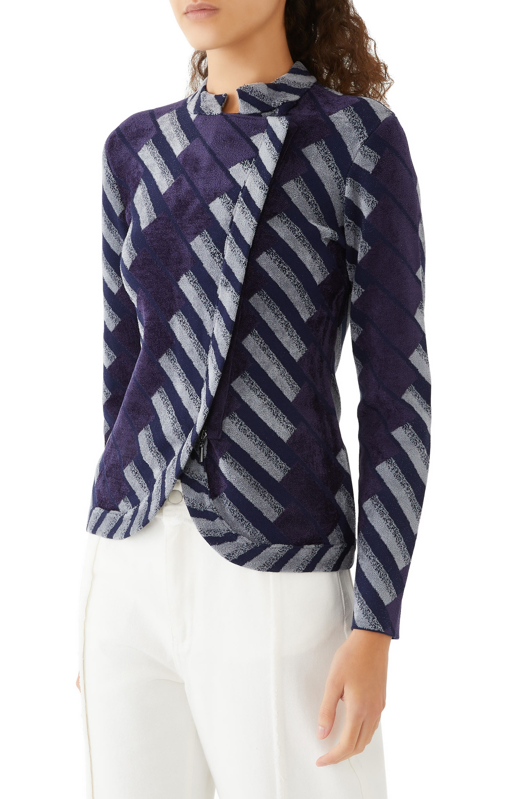 Guru Collar Jacket with Off-Centre Closure and All-Over Chenille Pattern