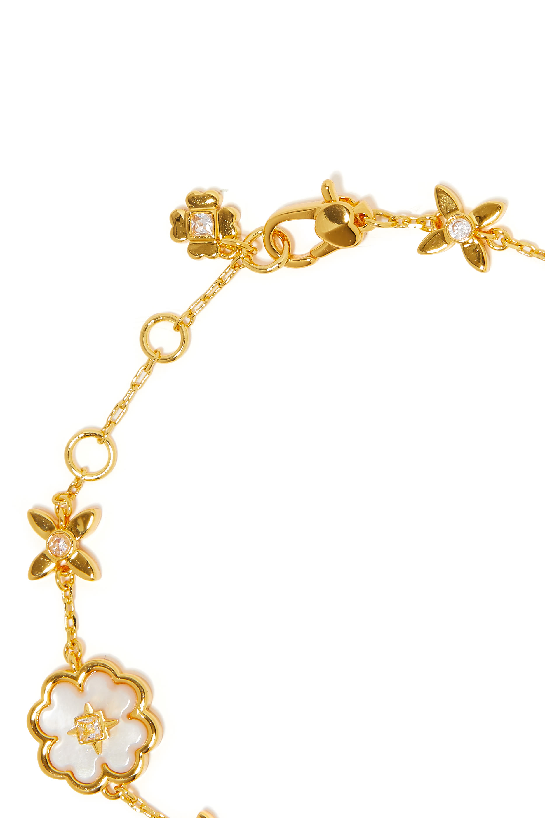 Heritage Bloom Line Bracelet, Plated Metal With Mother of Pearl & Cubic Zirconia