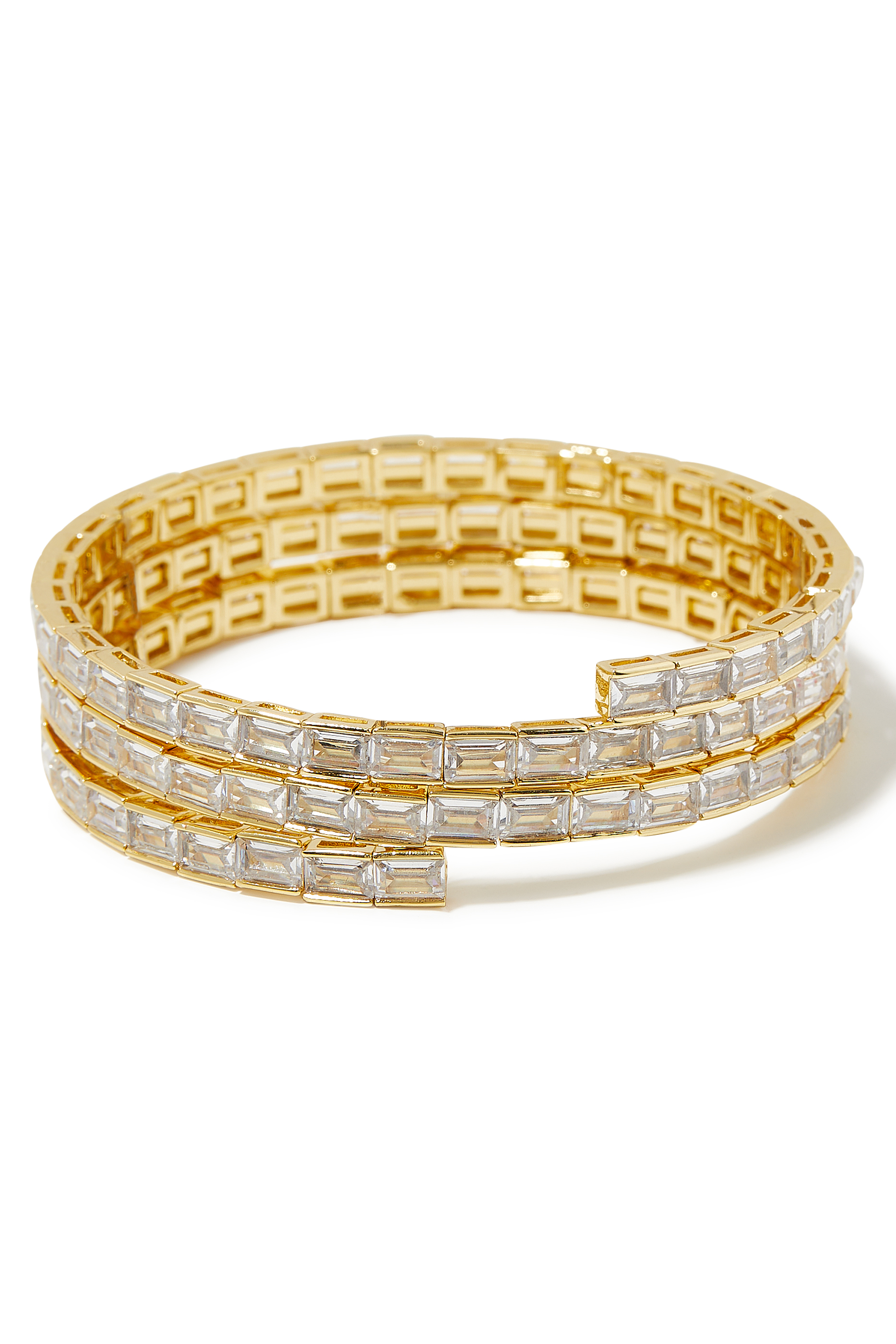 Baguette CZ Triple Wrap Bracelet, Gold-Plated Brass & Cubic Zirconia
