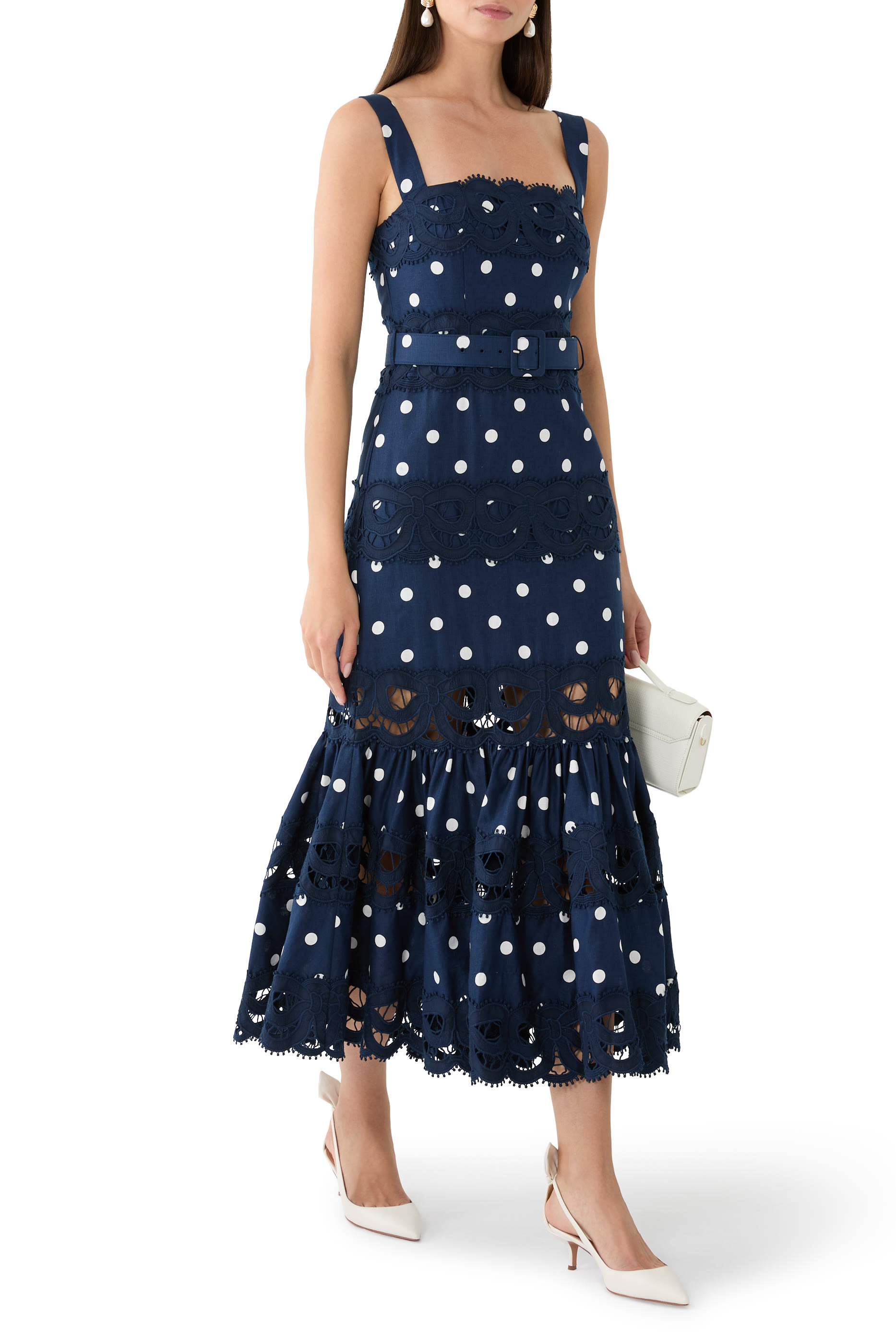 Polka Dot Linen Midi Dress 