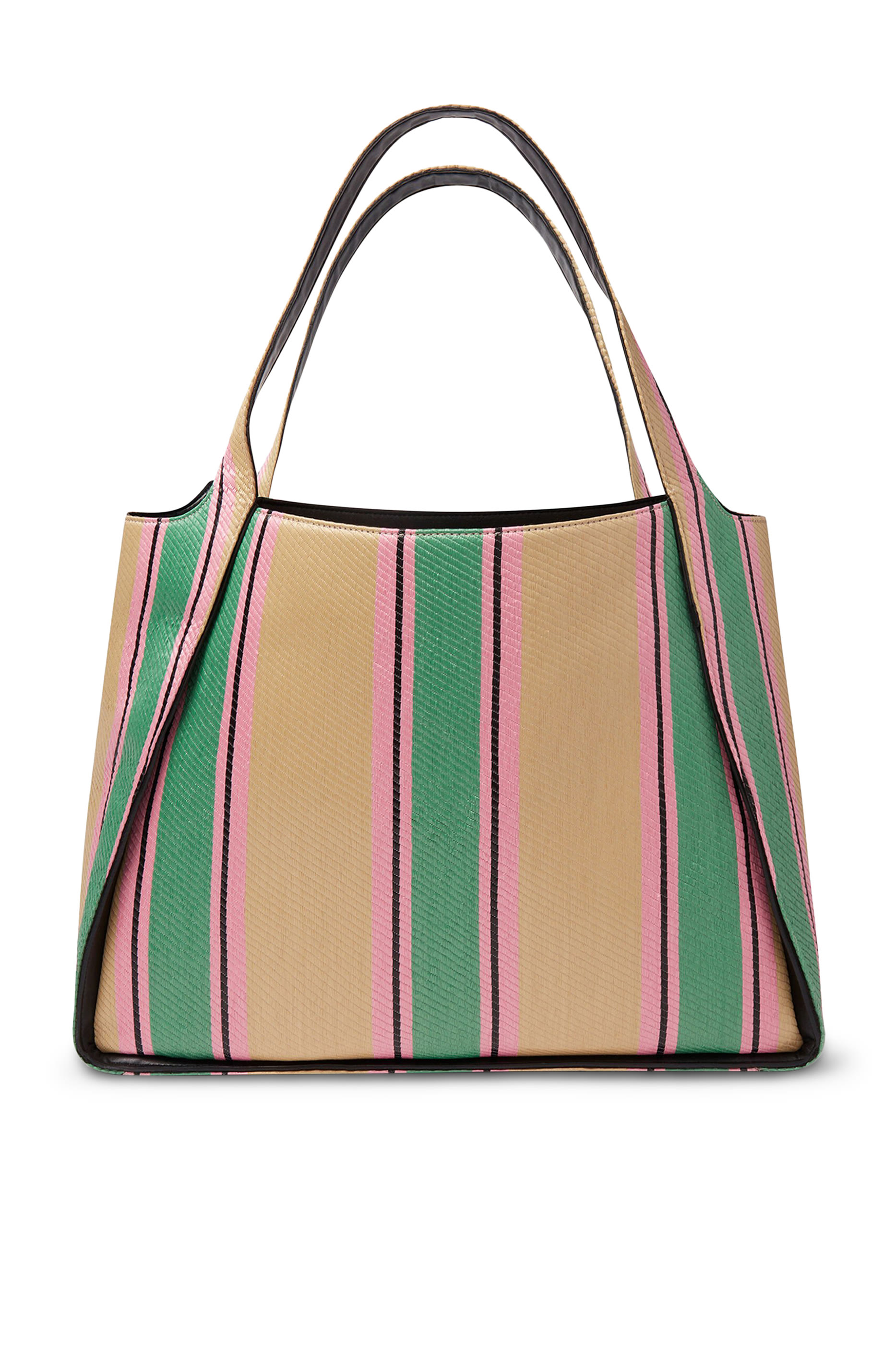 Logo Striped Raffia Tote Bag