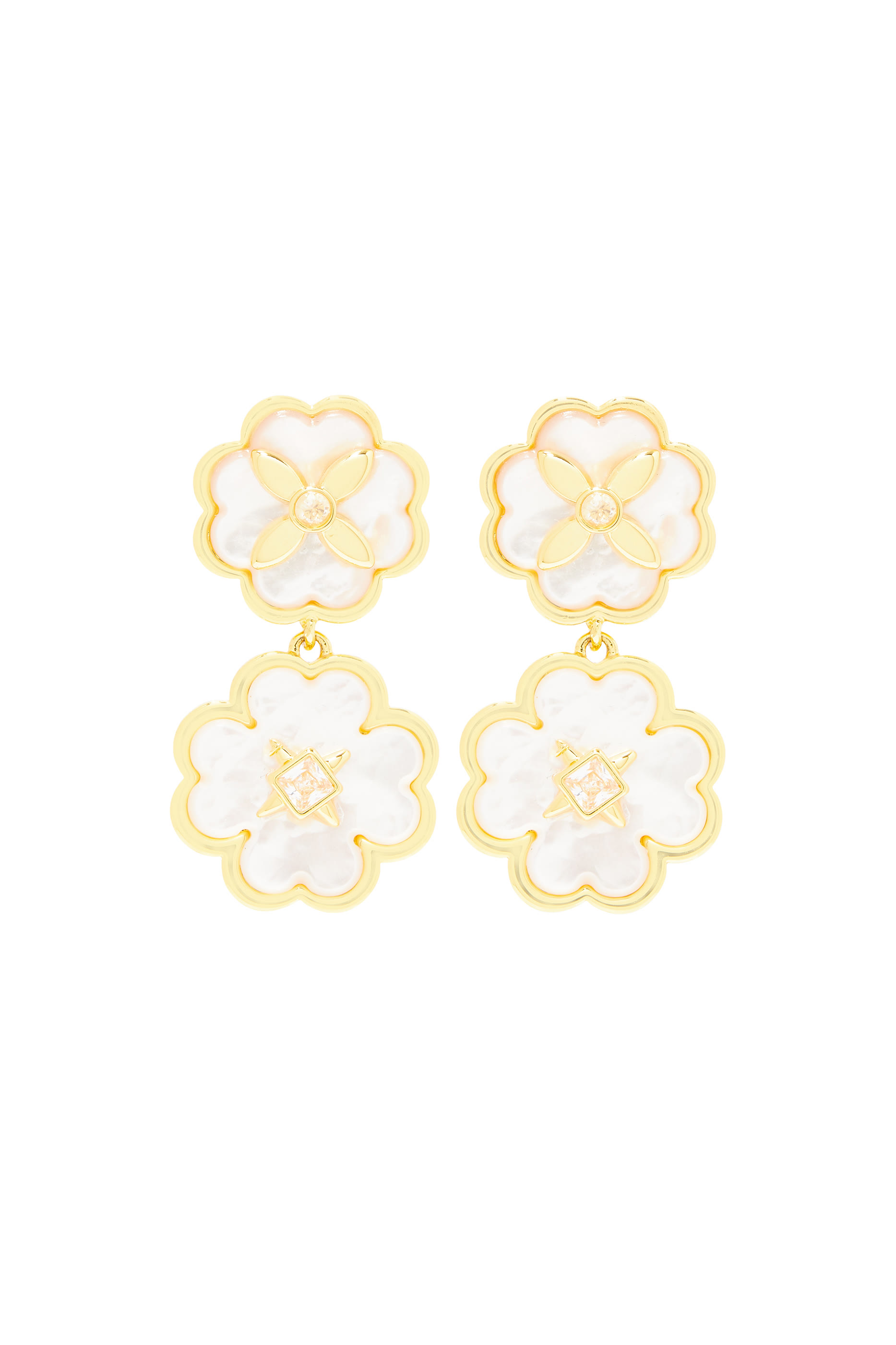 Heritage Bloom Drop Earrings, Plated Metal With Mother of Pearl & Cubic Zirconia