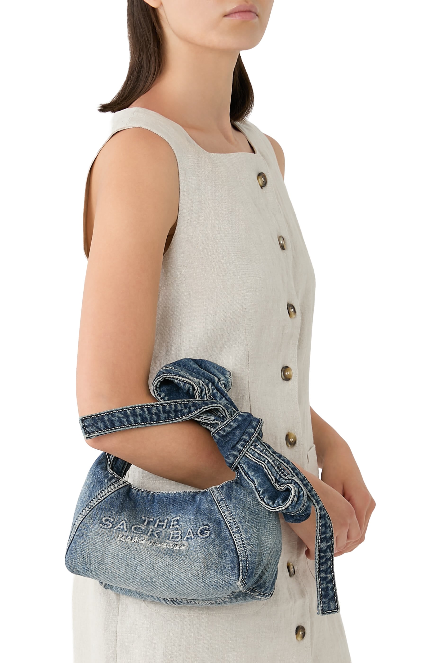  Bow Denim Mini Sack Bag