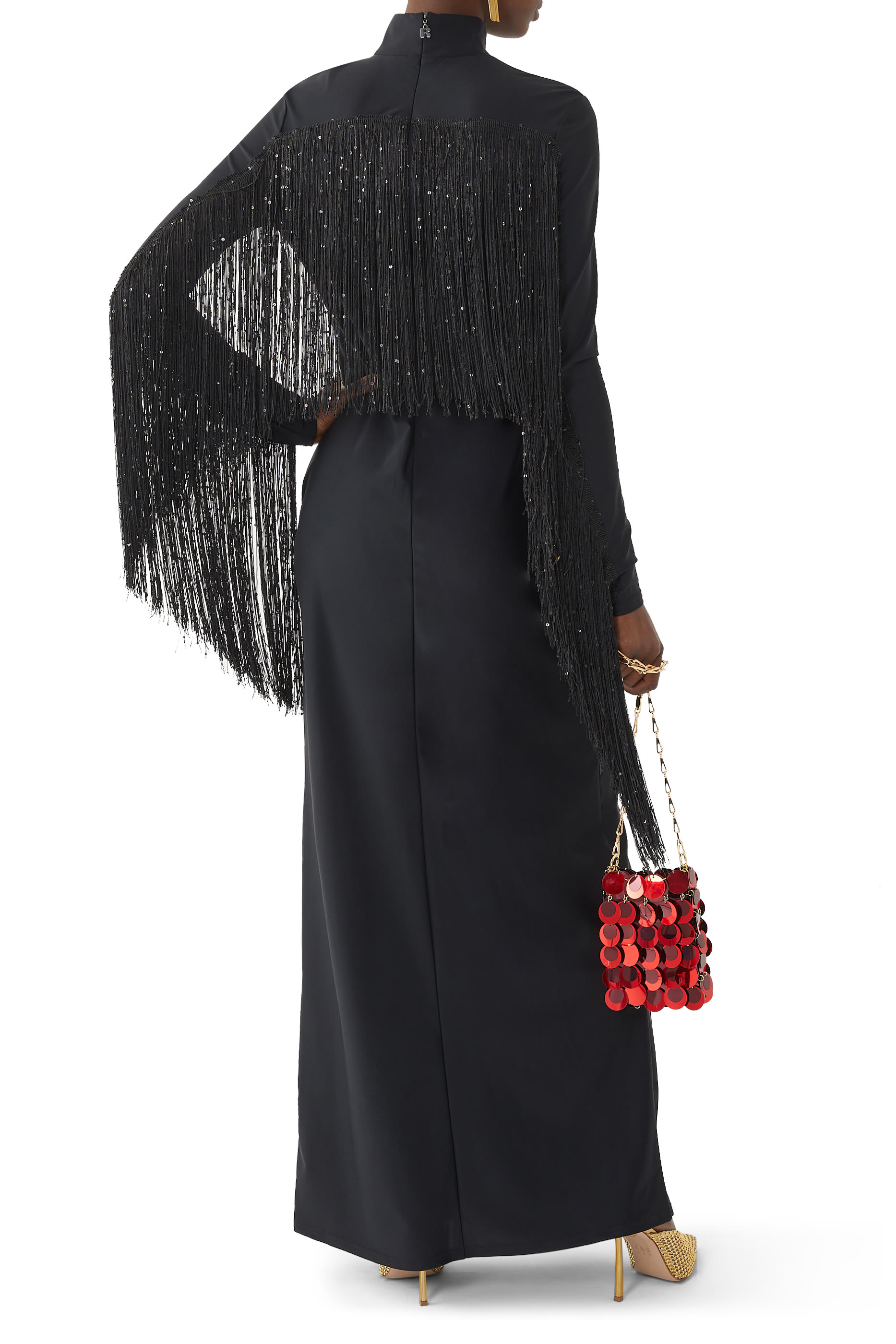 Sequin Fringe Long Sleeve Dress
