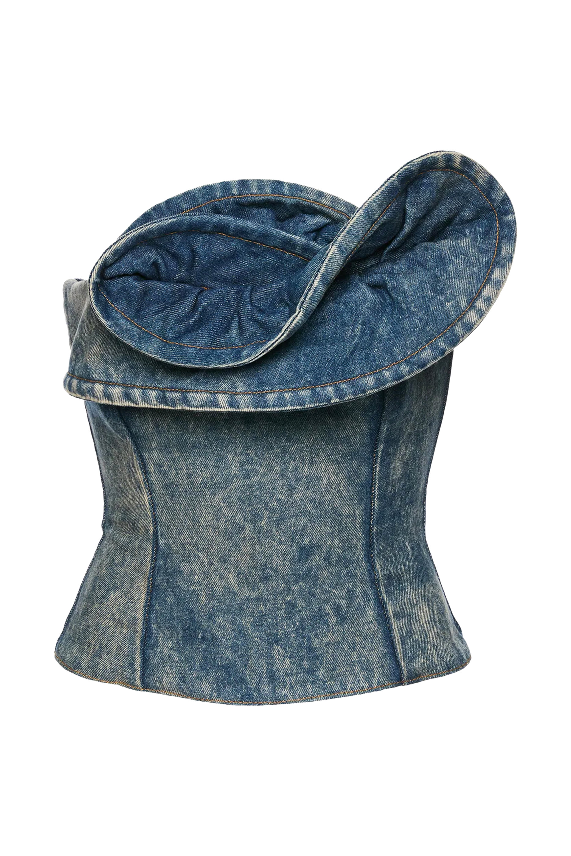 Denim Corset with Sculptural Neckline 