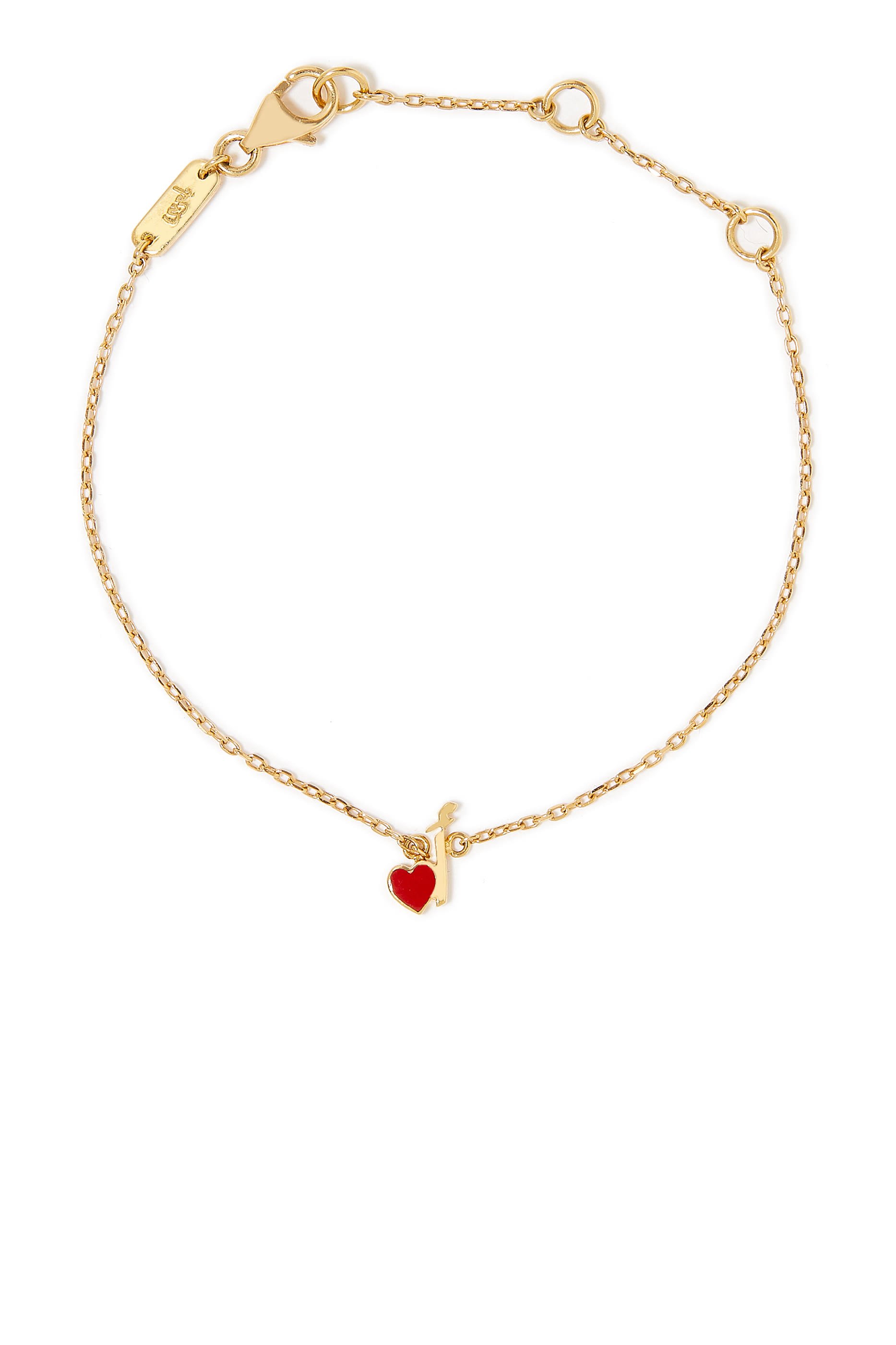 Kids 'Alef' Letter Heart Bracelet, 18kt Yellow Gold, Enamel