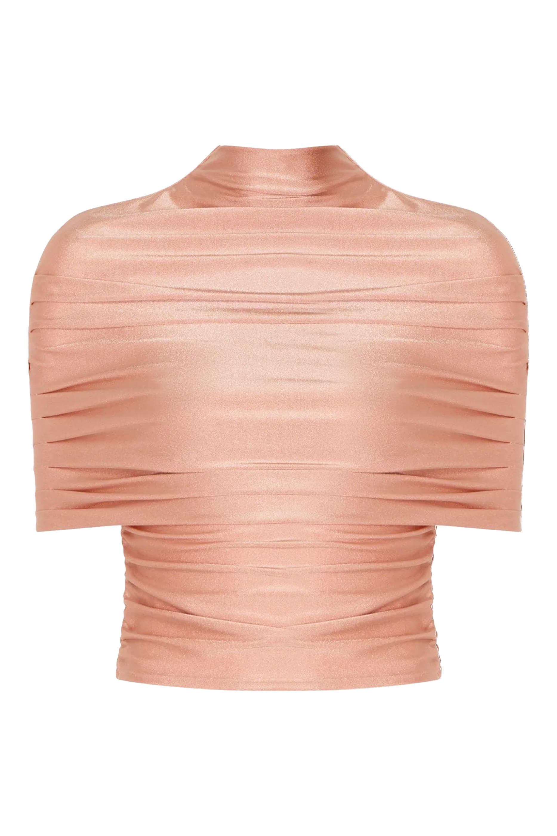 Shine Jersey Mock Neck Ruched Top 