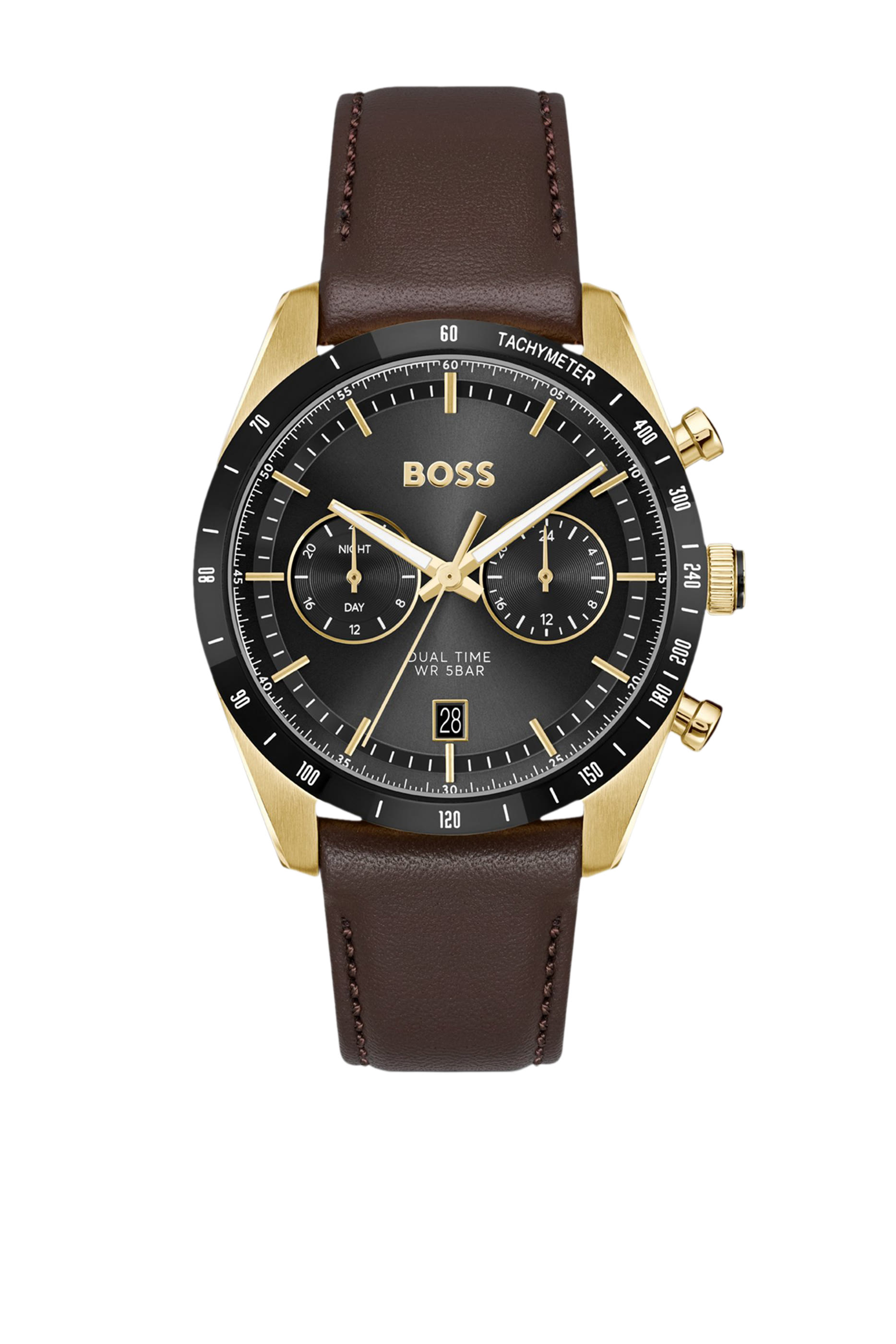 Tourmaster Gold-Tone Watch with Brown Leather Strap 