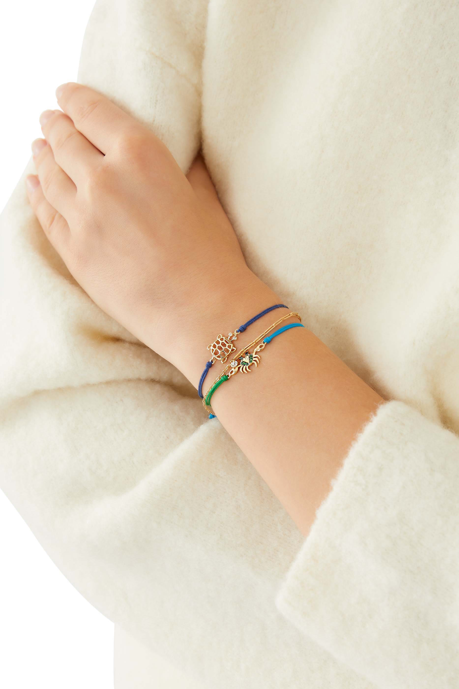 Turtle Thread Bracelet, 9k Yellow Gold with Diamond