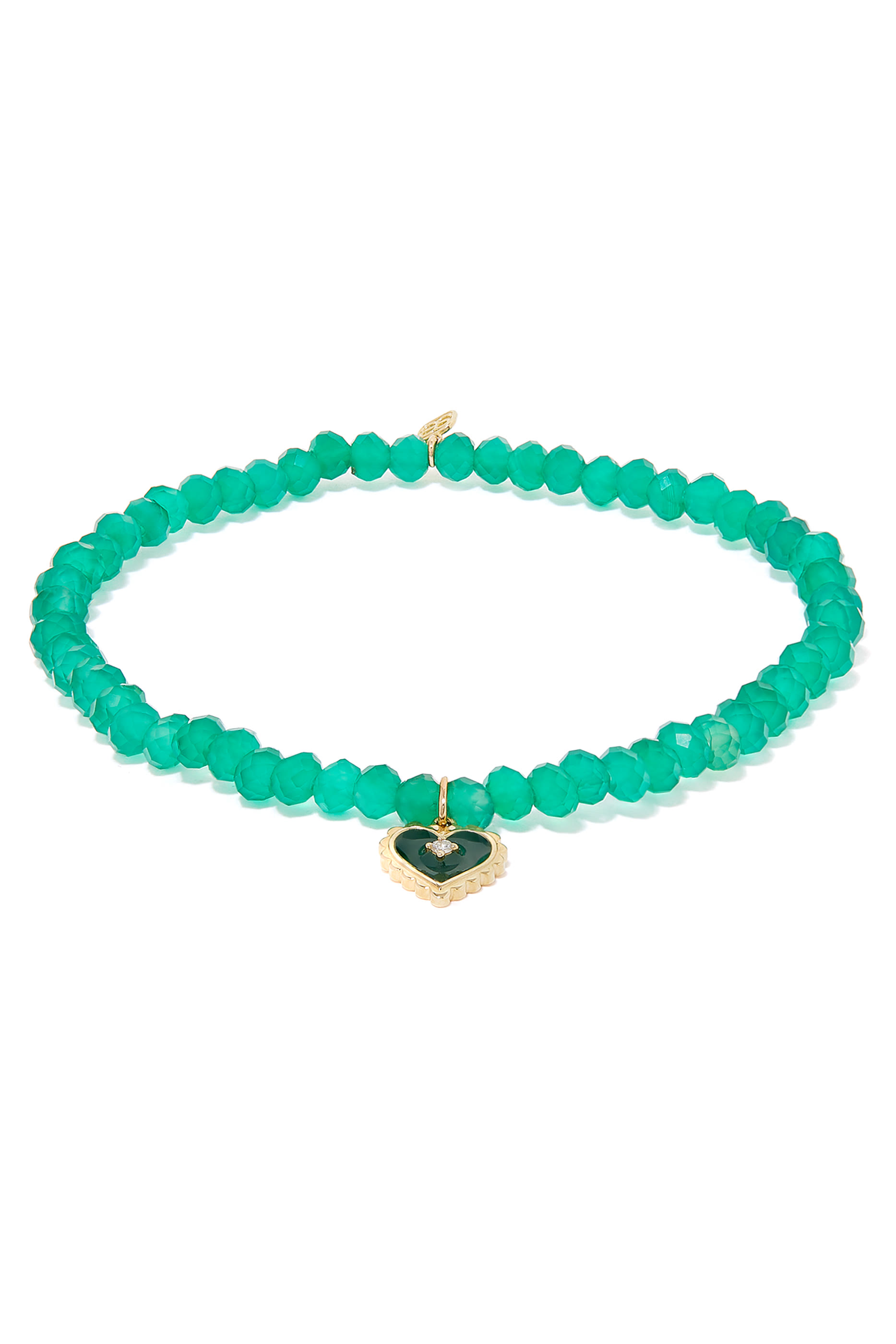 Gold & Enamel Mini Heart On Green Onyx