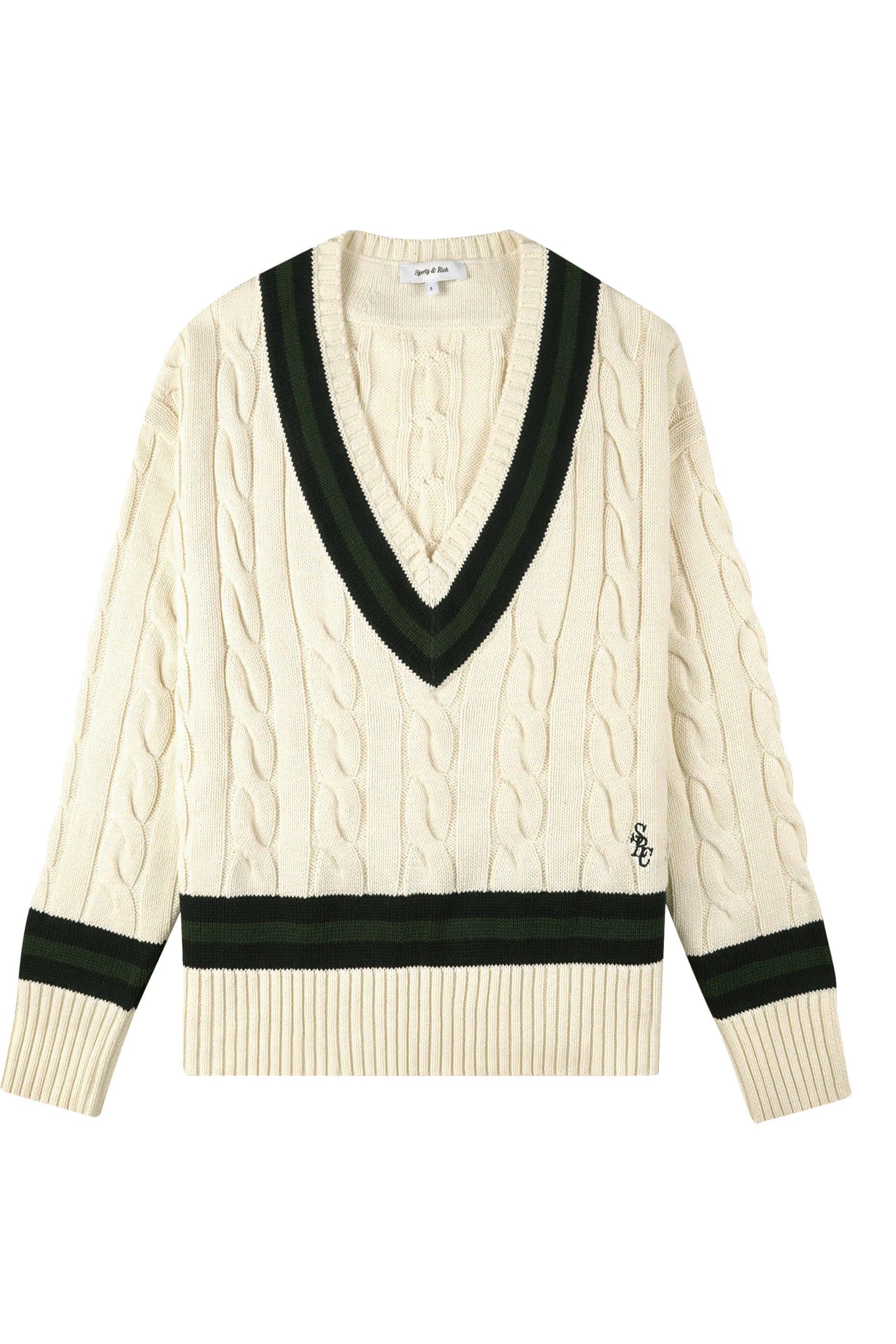 Logo Cableknit V-Neck Sweater