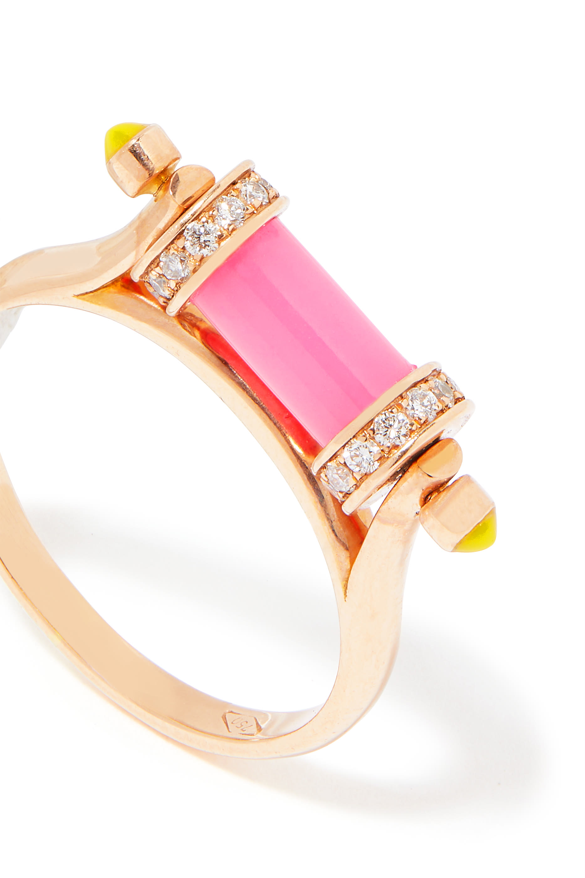 Single Pillar Agate Ring, 18 Rose Gold with Agate & Diamonds