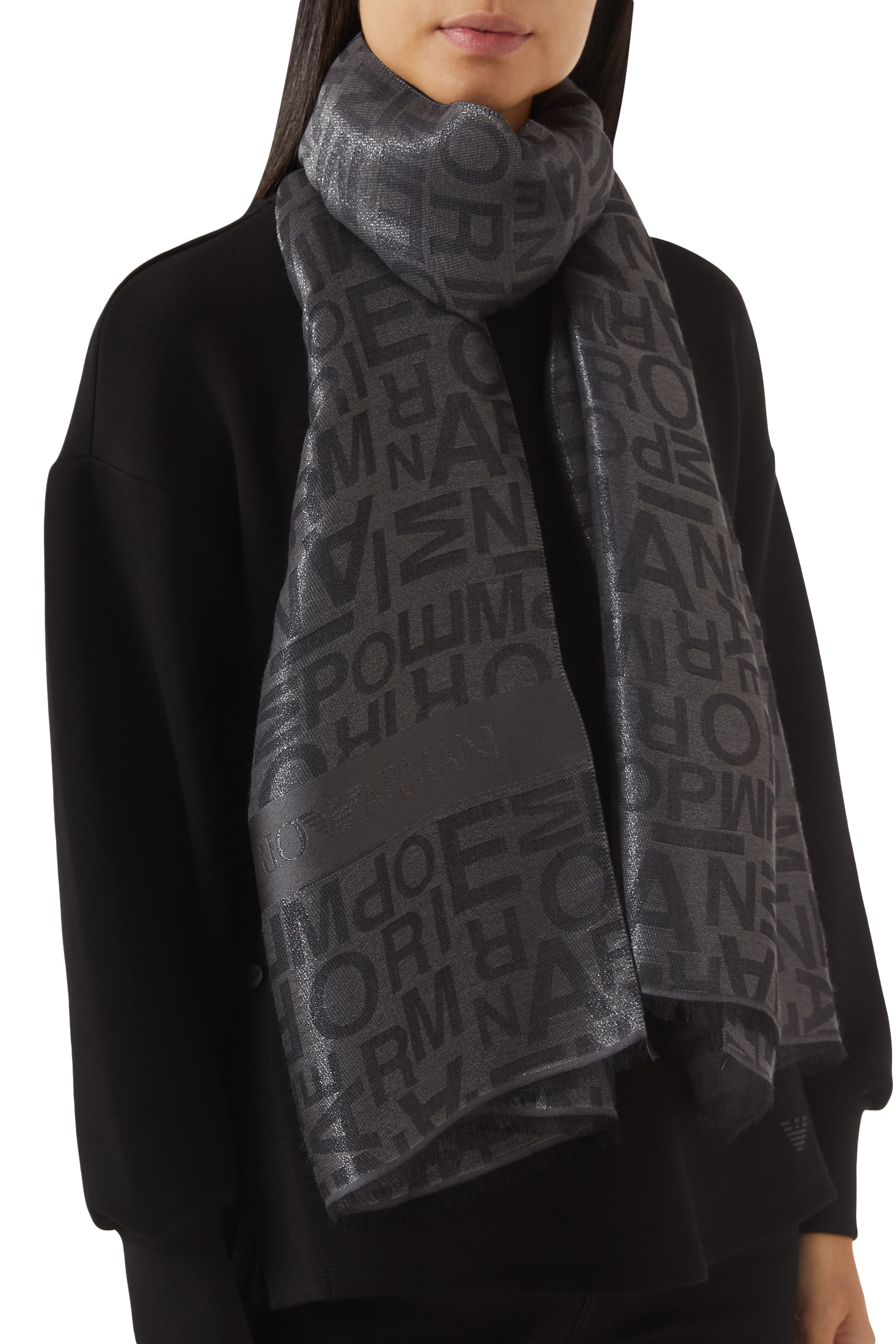 Modal Blend Stole with Lurex & Jacquard Lettering Scarf