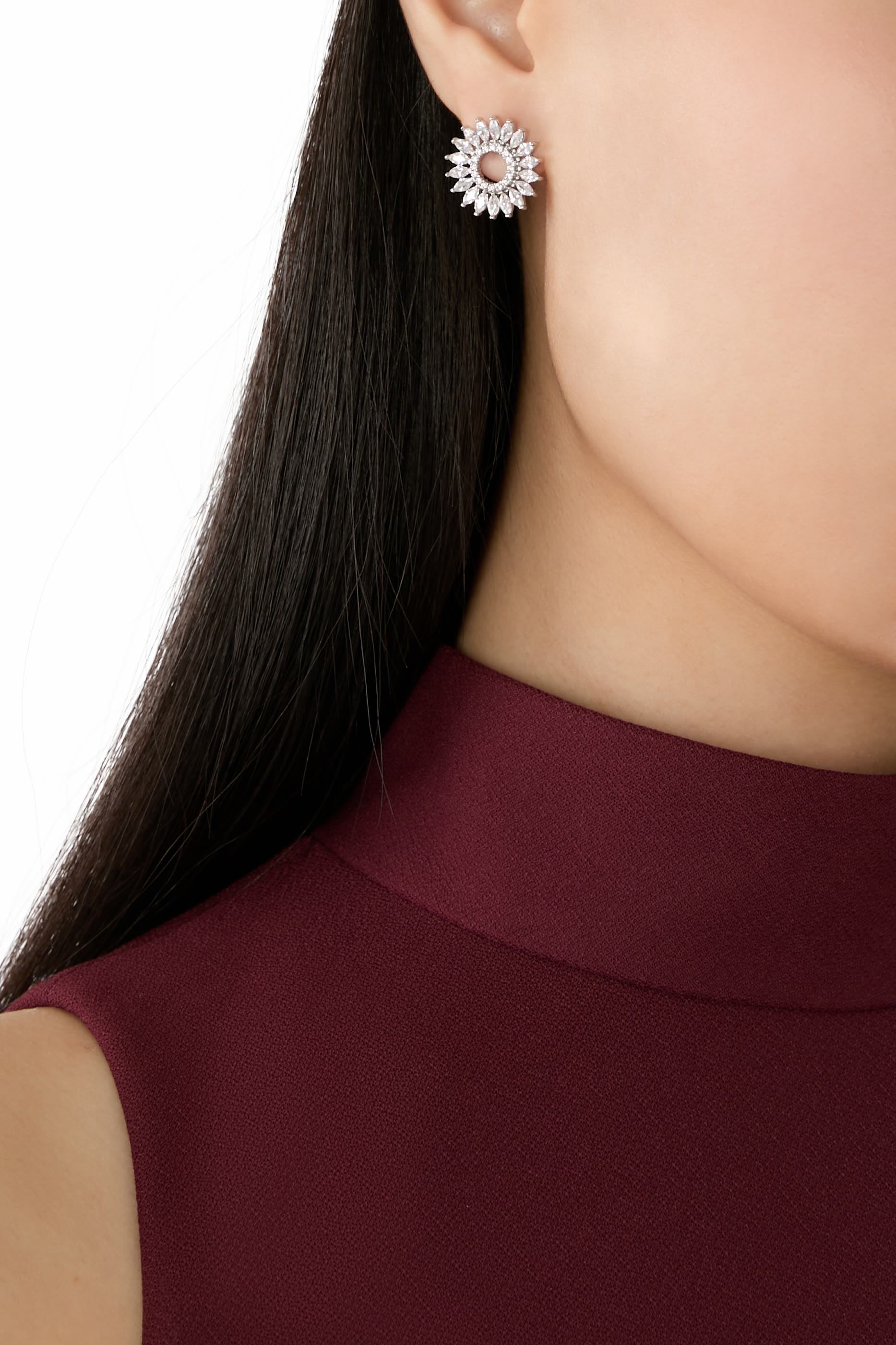 Statement Earrings, Cubic Zirconia & Rodium-Plated Brass