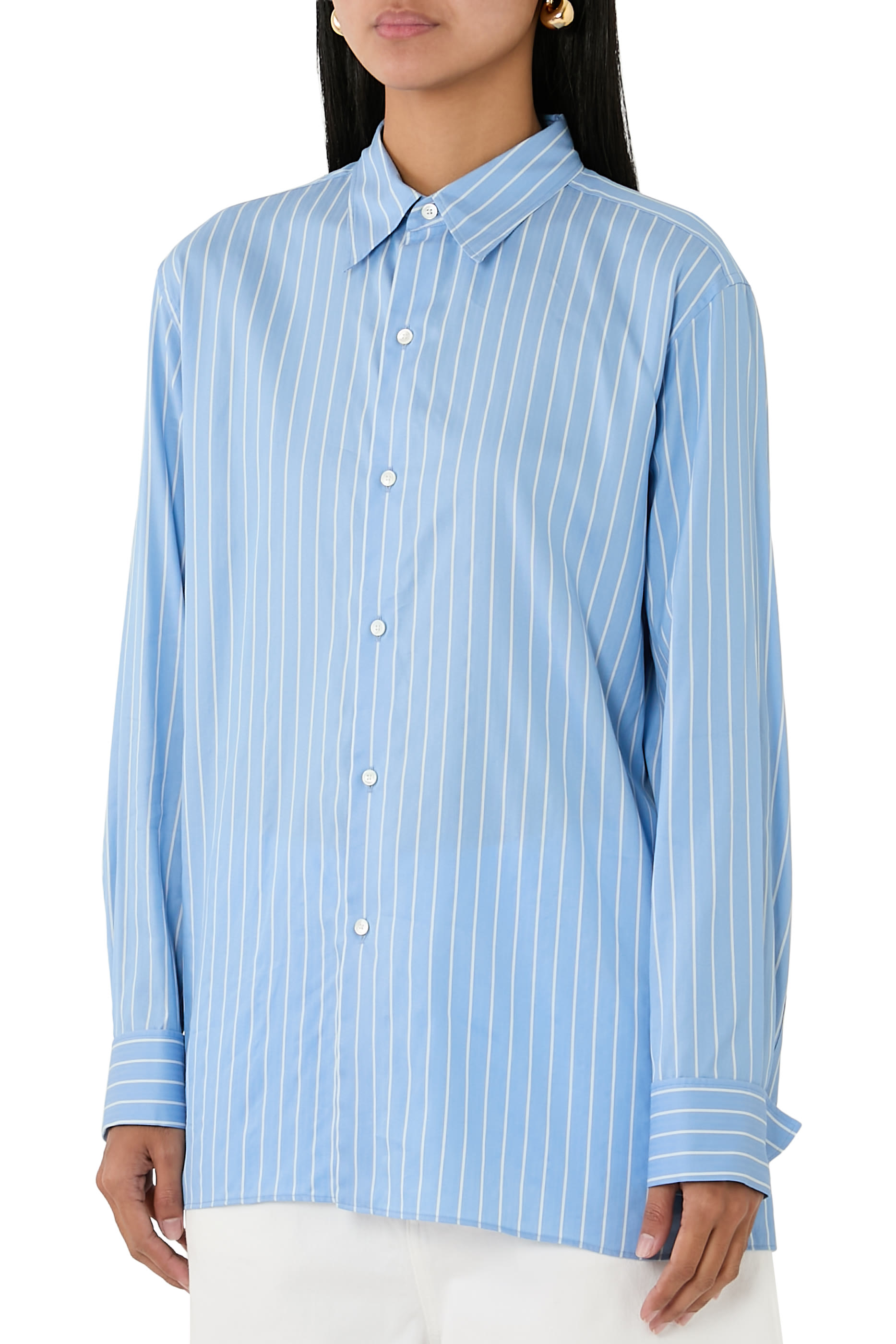 Cotton Silk Stripe Double Cuff Shirt