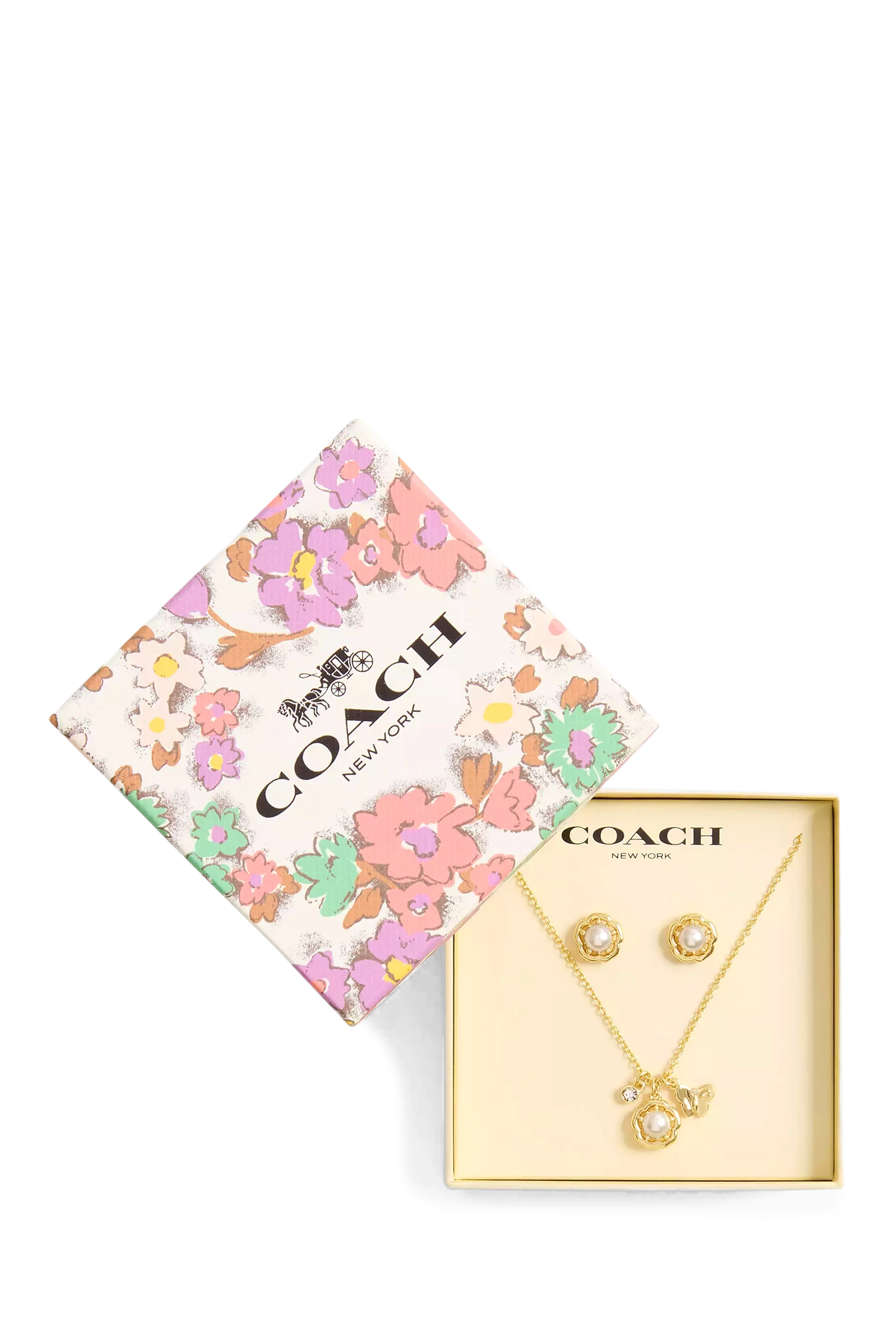 Tea Rose Pearl Necklace and Earrings Set