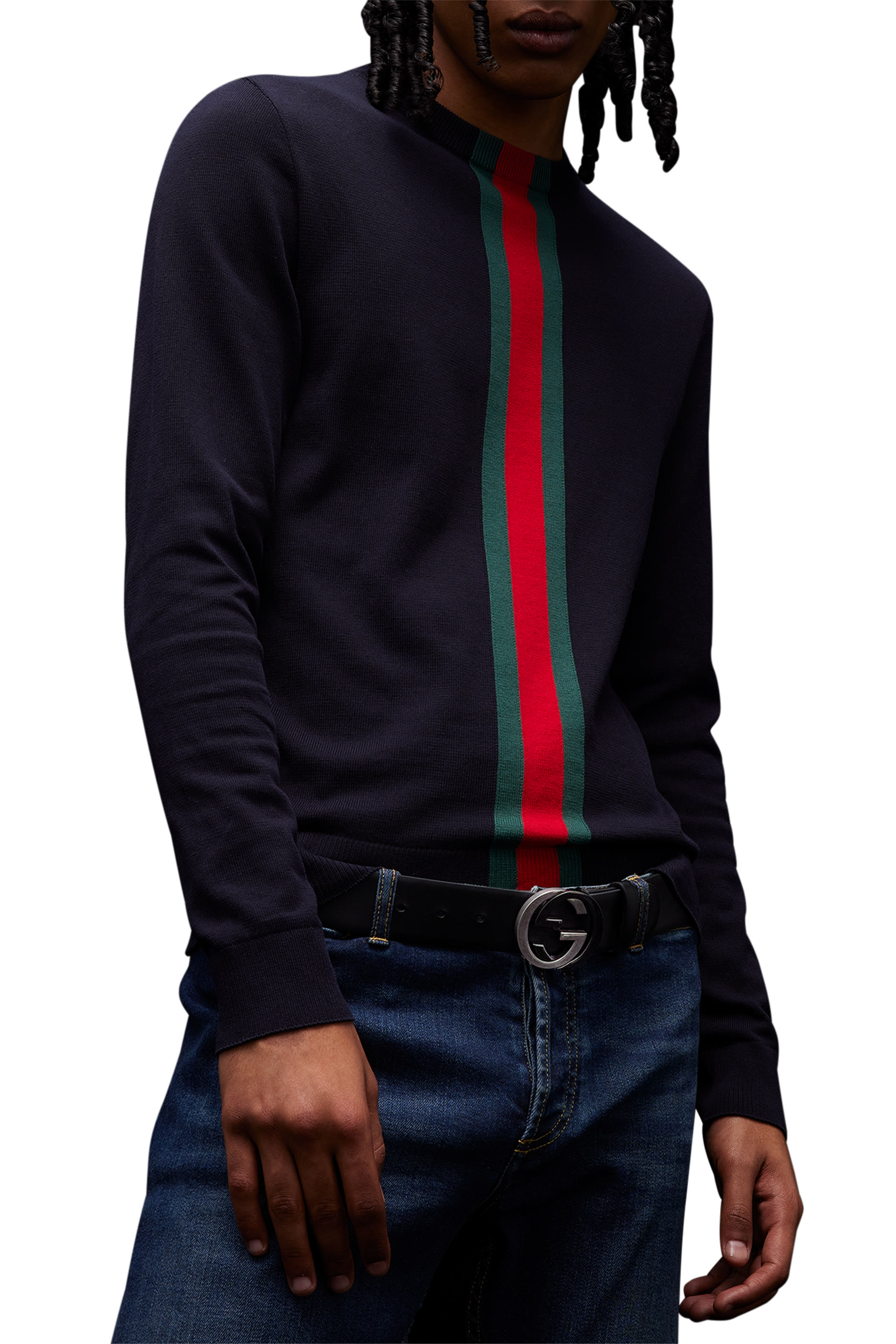  Knit Cotton Sweater with Web Intarsia