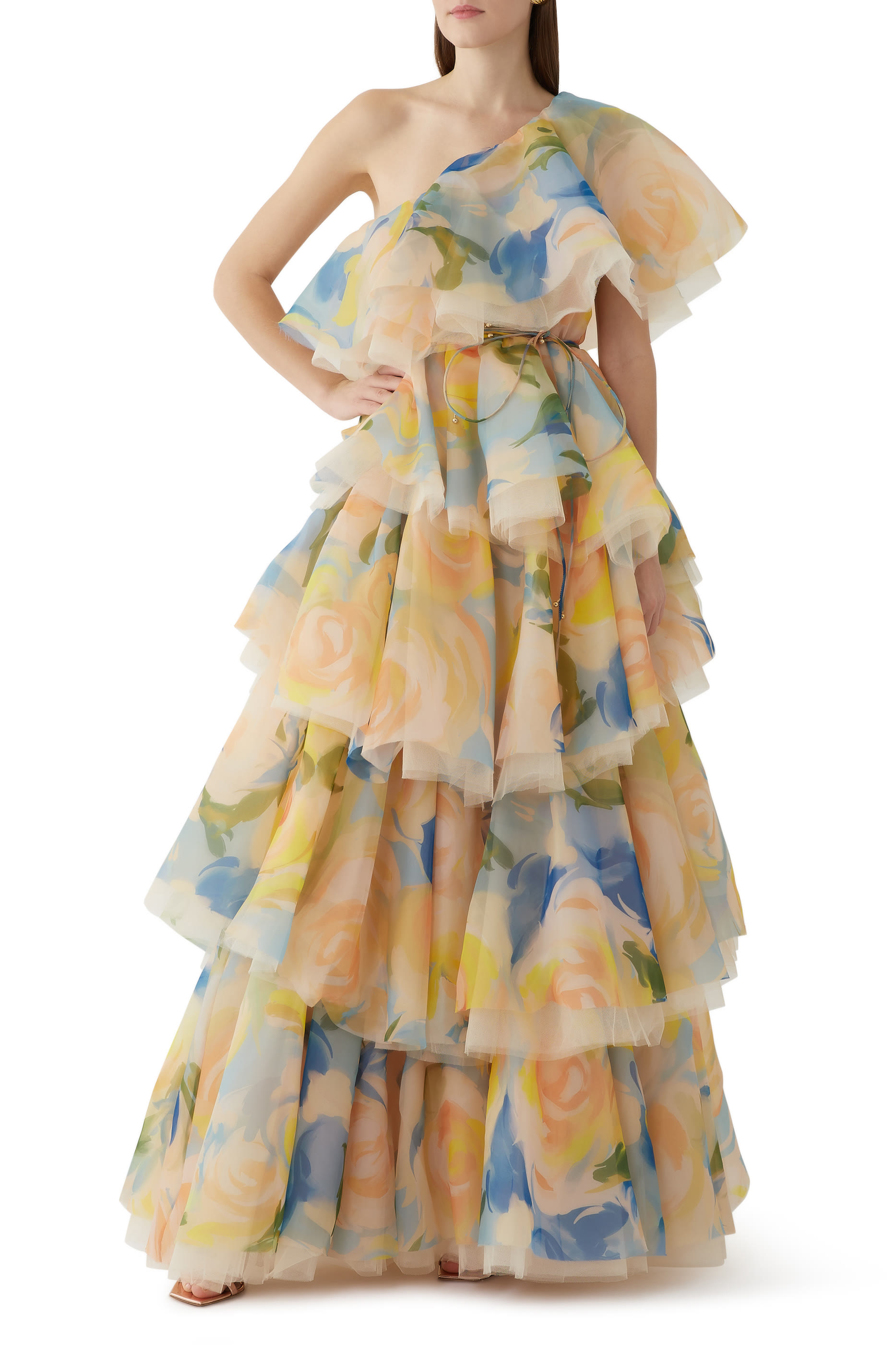 Paloma One Shoulder Ruffled Gown