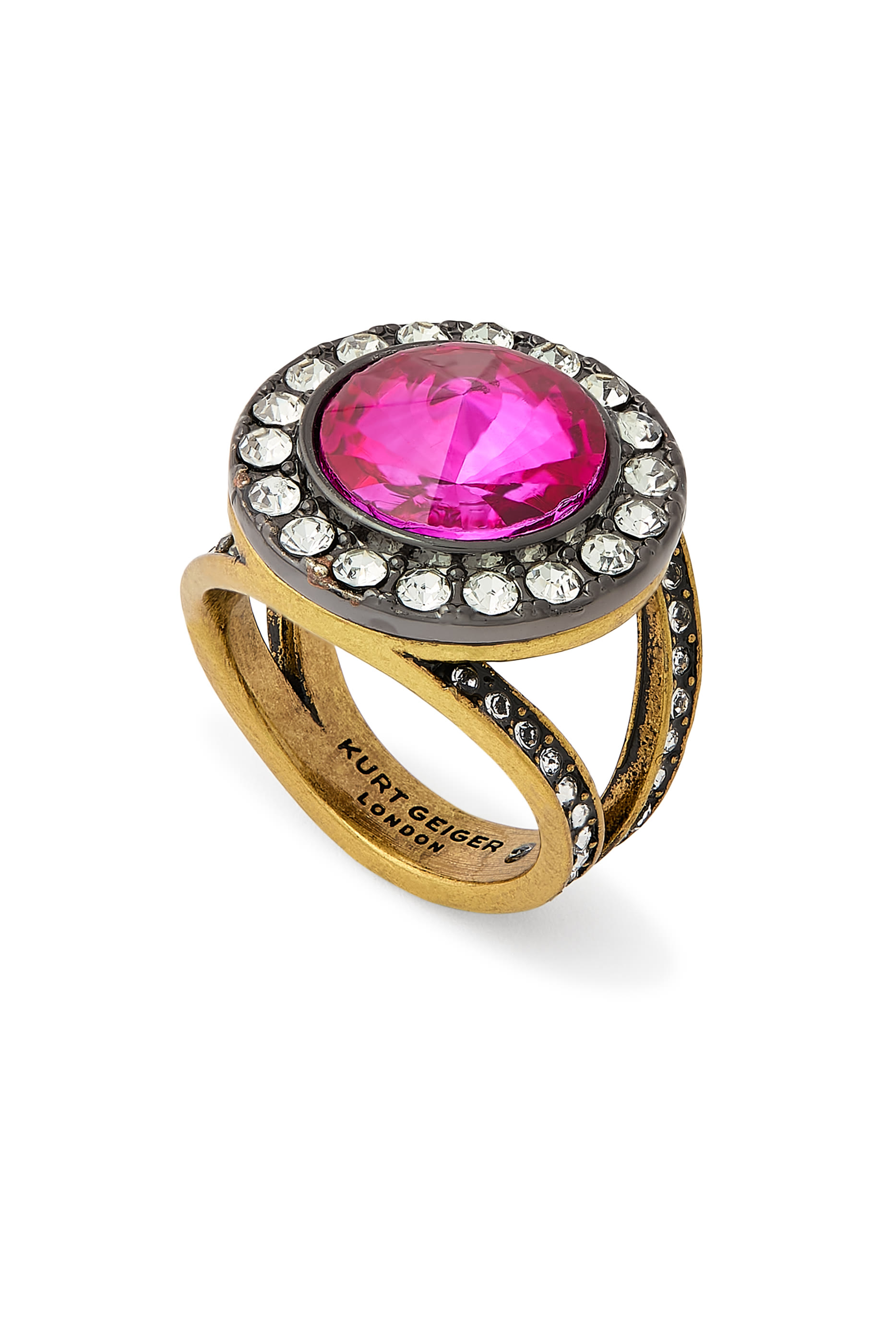 Small Octavia Ring, Brass & Glass, Cubic Zirconia