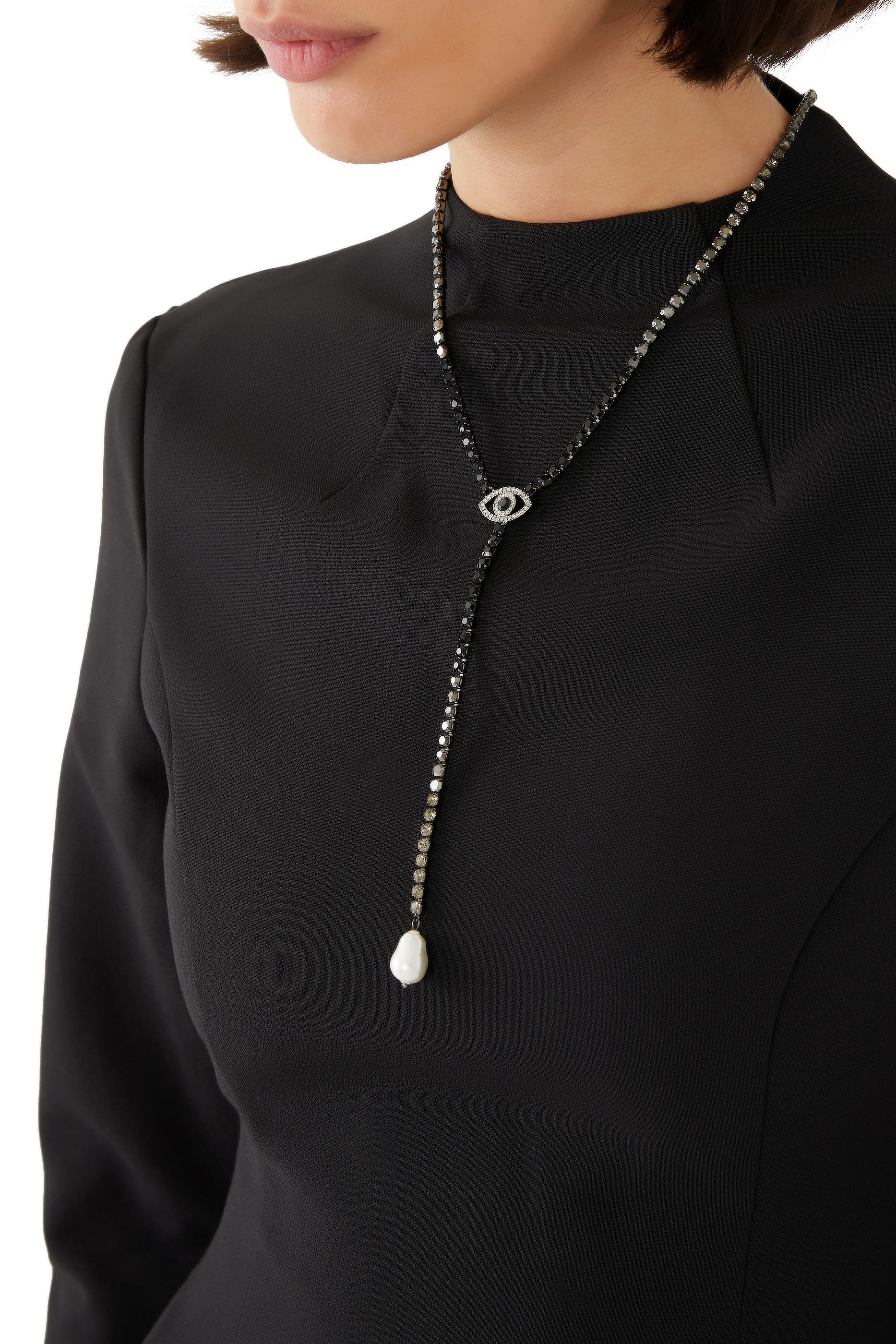 Eye Droplet Necklace, Metal & Crystals