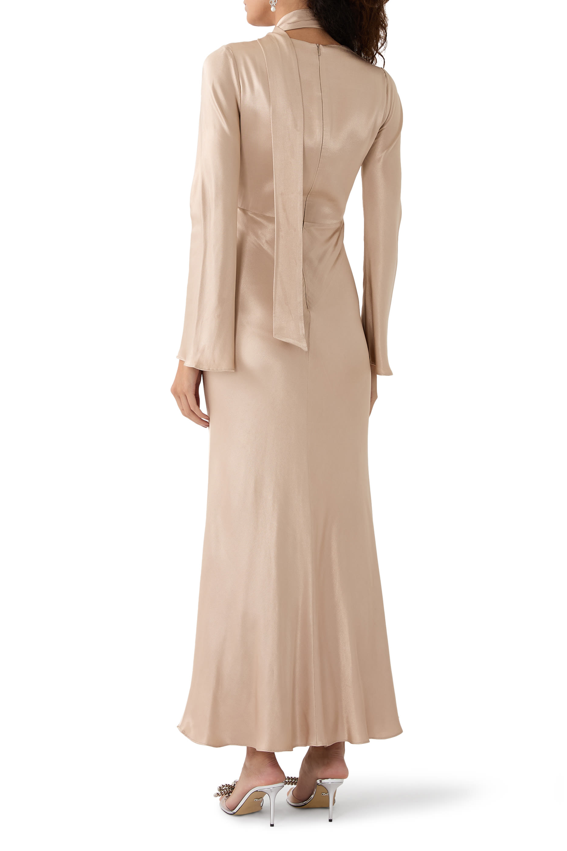 La Lune Plunged Long Sleeve Maxi Dress