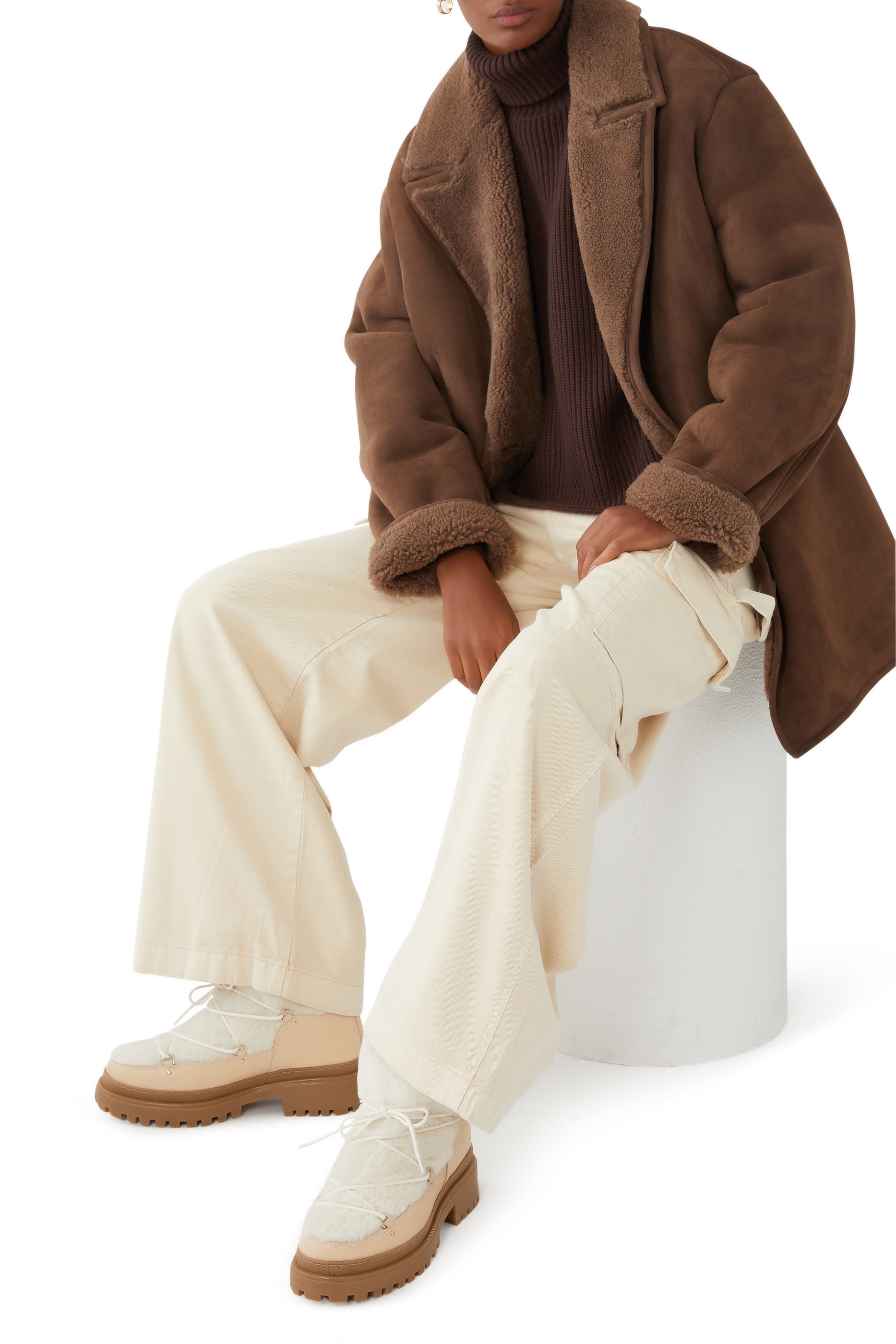 Lace-Up Mid-Length Shearling Boots