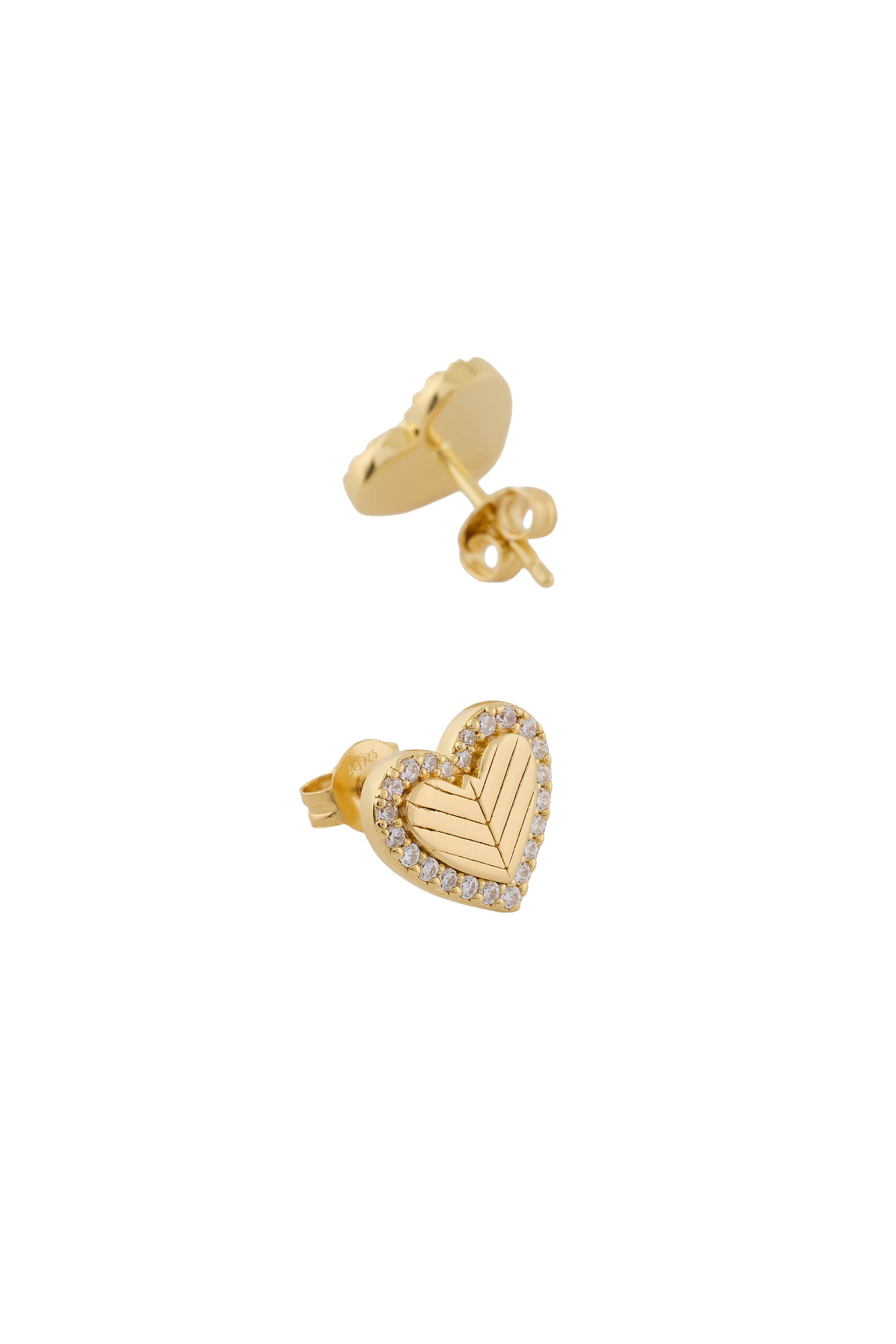 Heart Stud Earrings, Gold-tone Sterling Silver