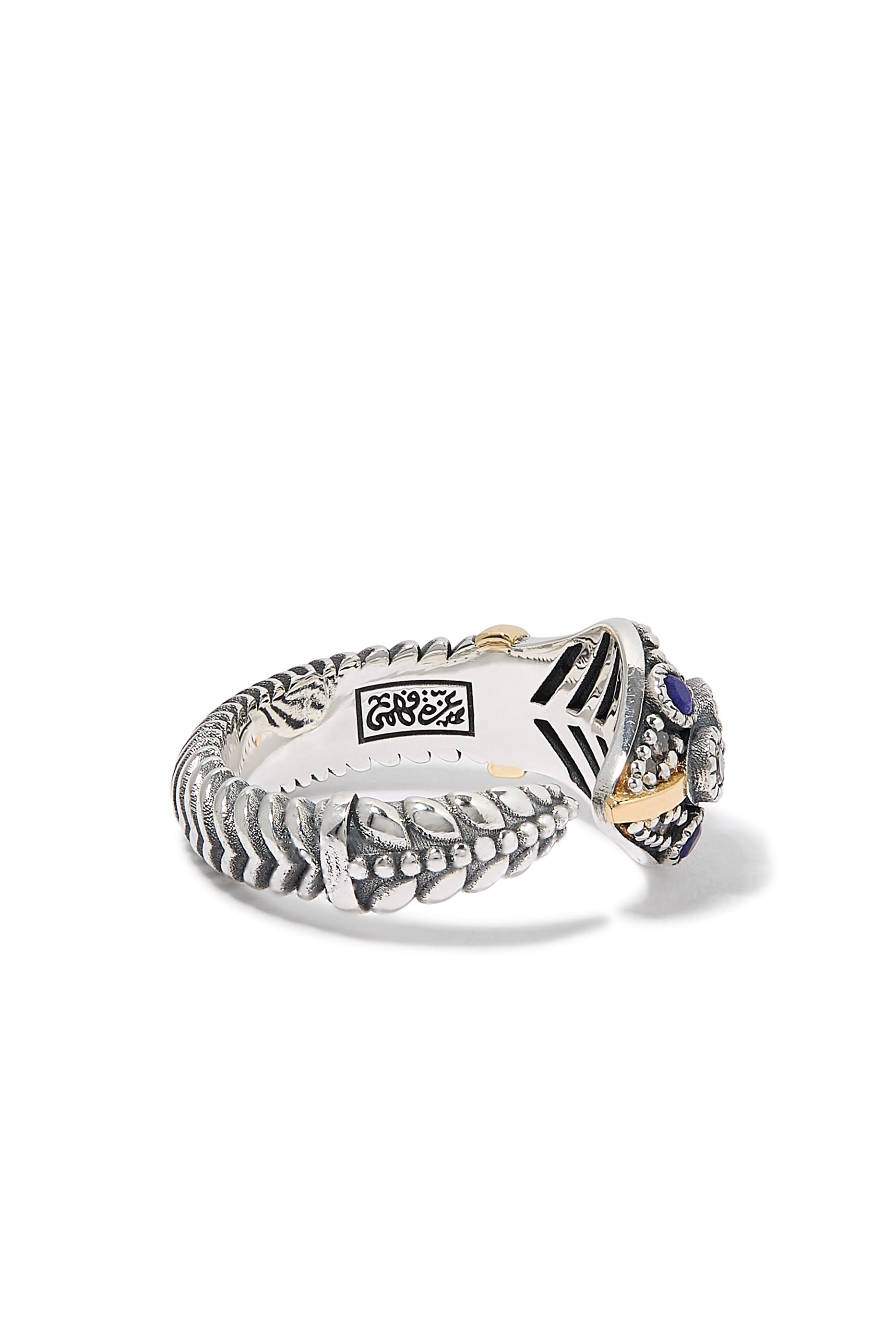  Guardian Snake Ring, 18K Yellow Gold with Sterling Silver, Lapis & Diamonds