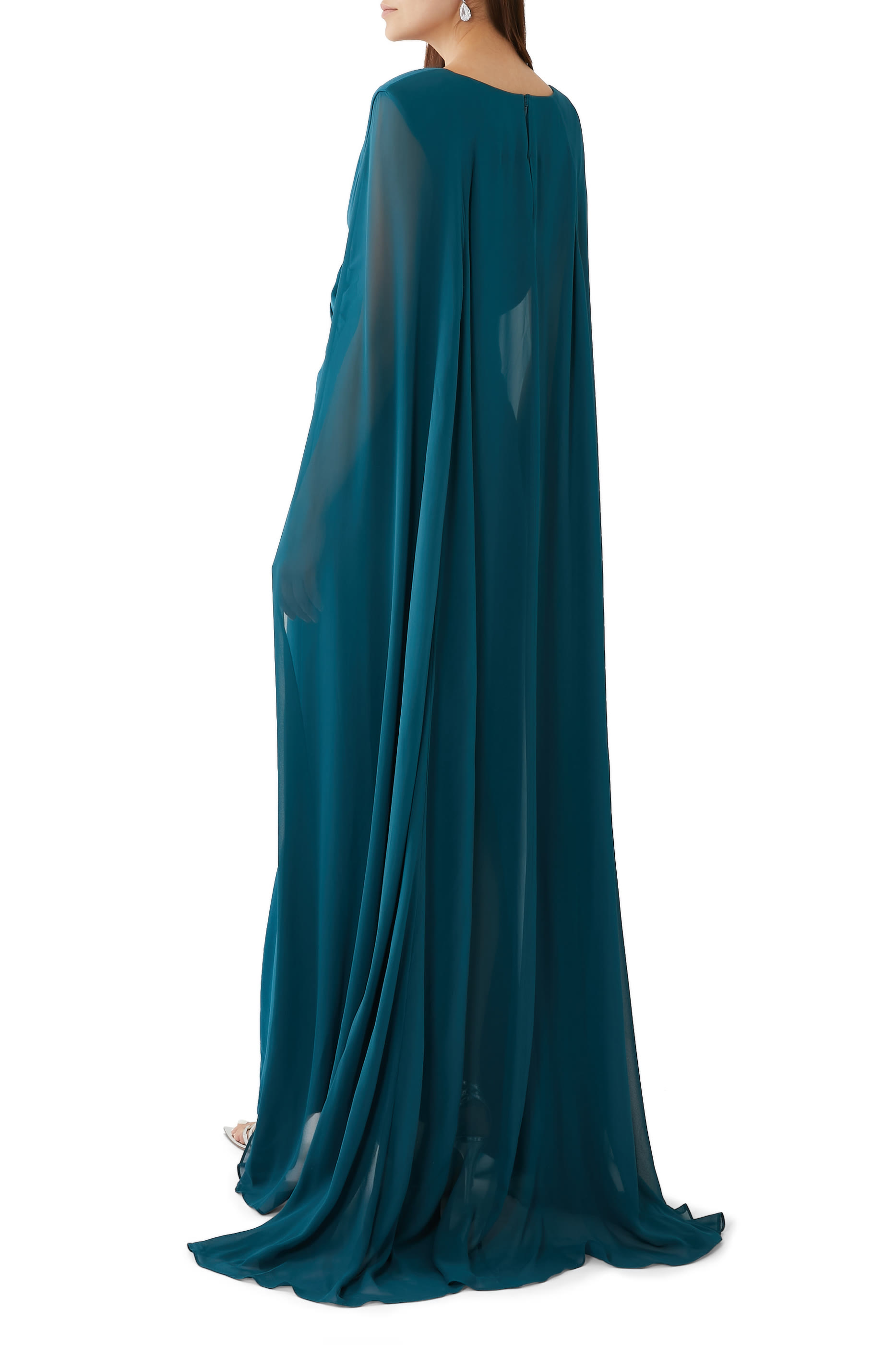 Cape Sleeve Satin Crepe Gown 