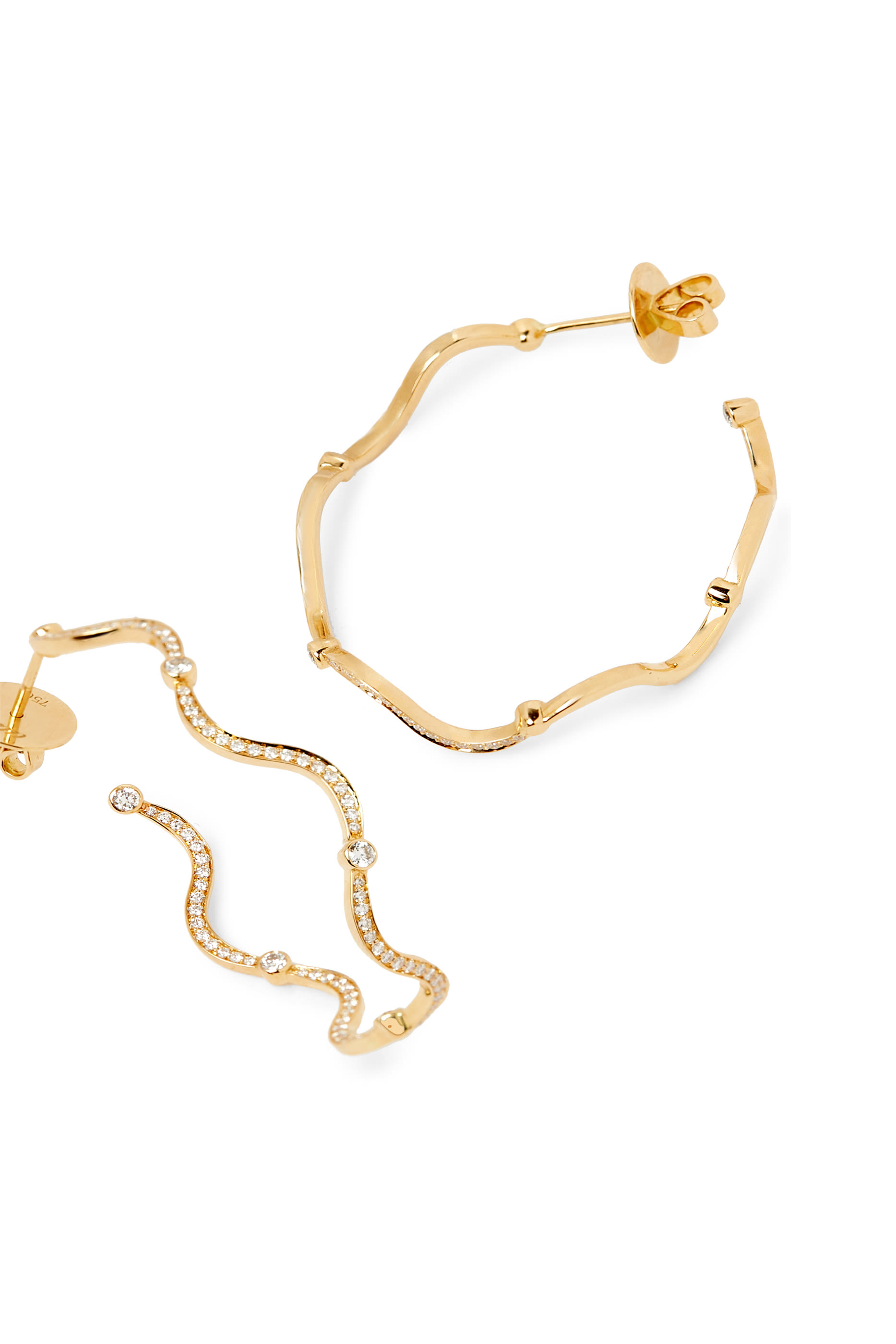 Wave Hoop Earrings, 18k Yellow Gold & Diamonds