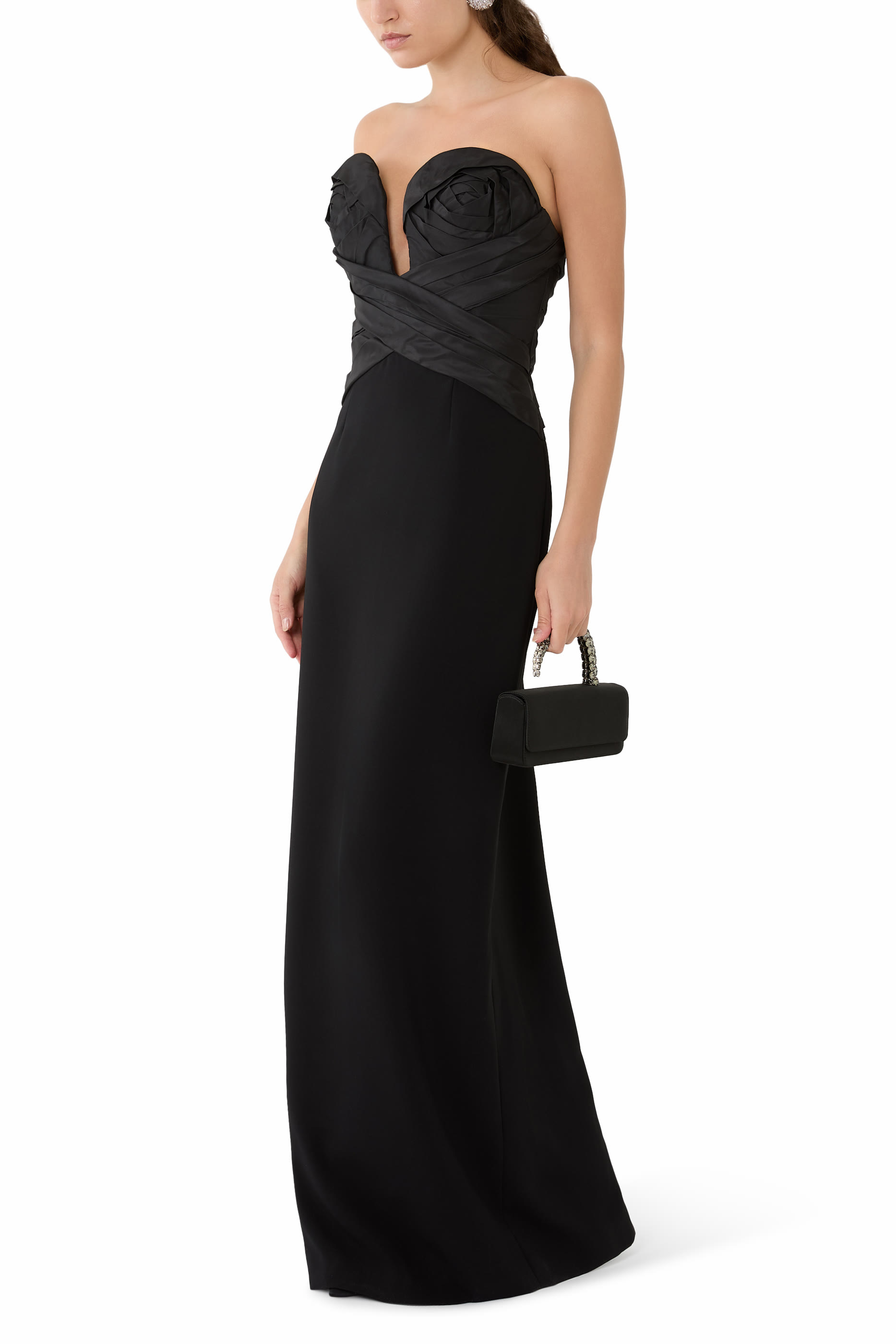  Strapless Draped Bodice Column Gown 