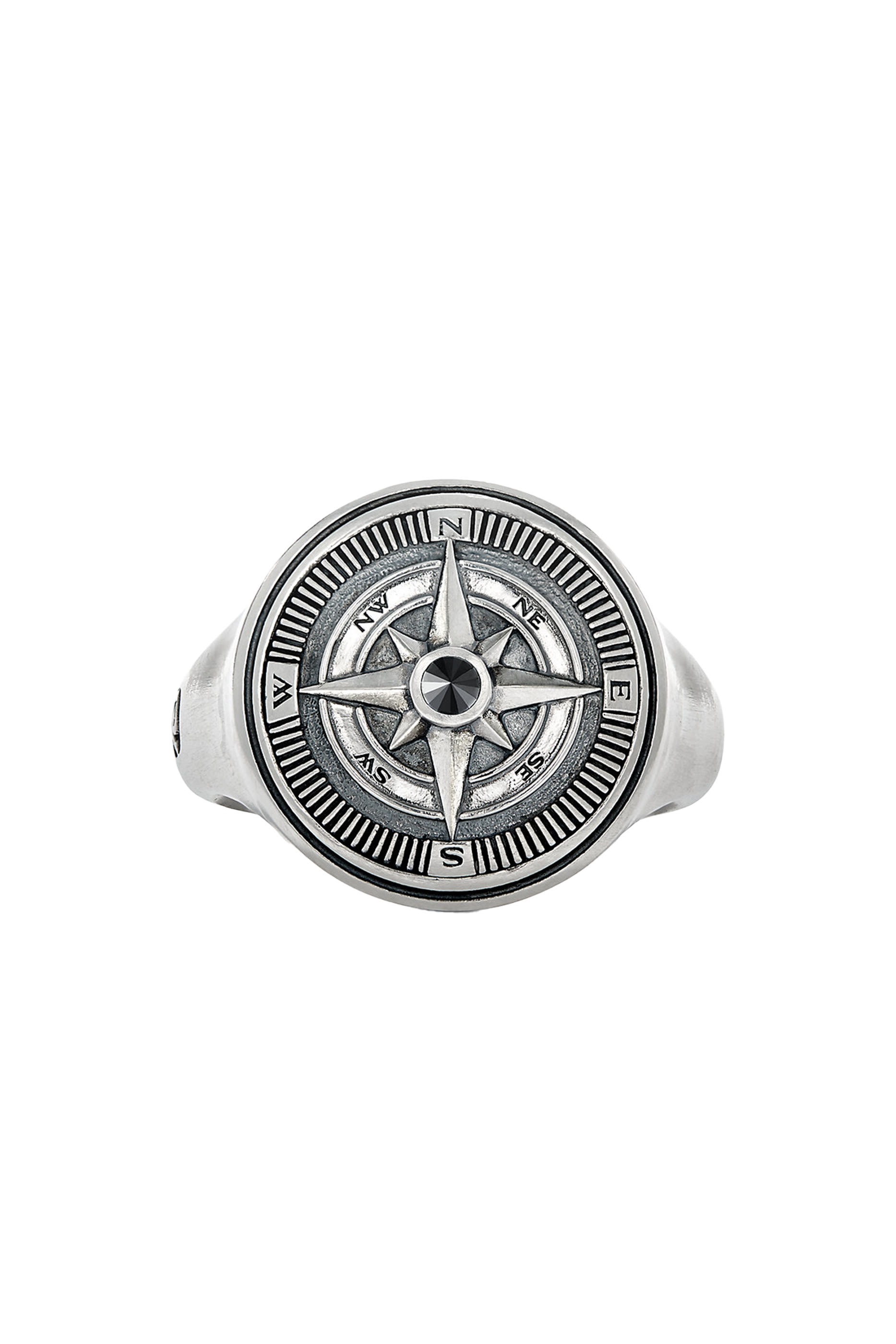 Maritime&reg; Compass Signet Ring, Sterling Silver & Black Diamond