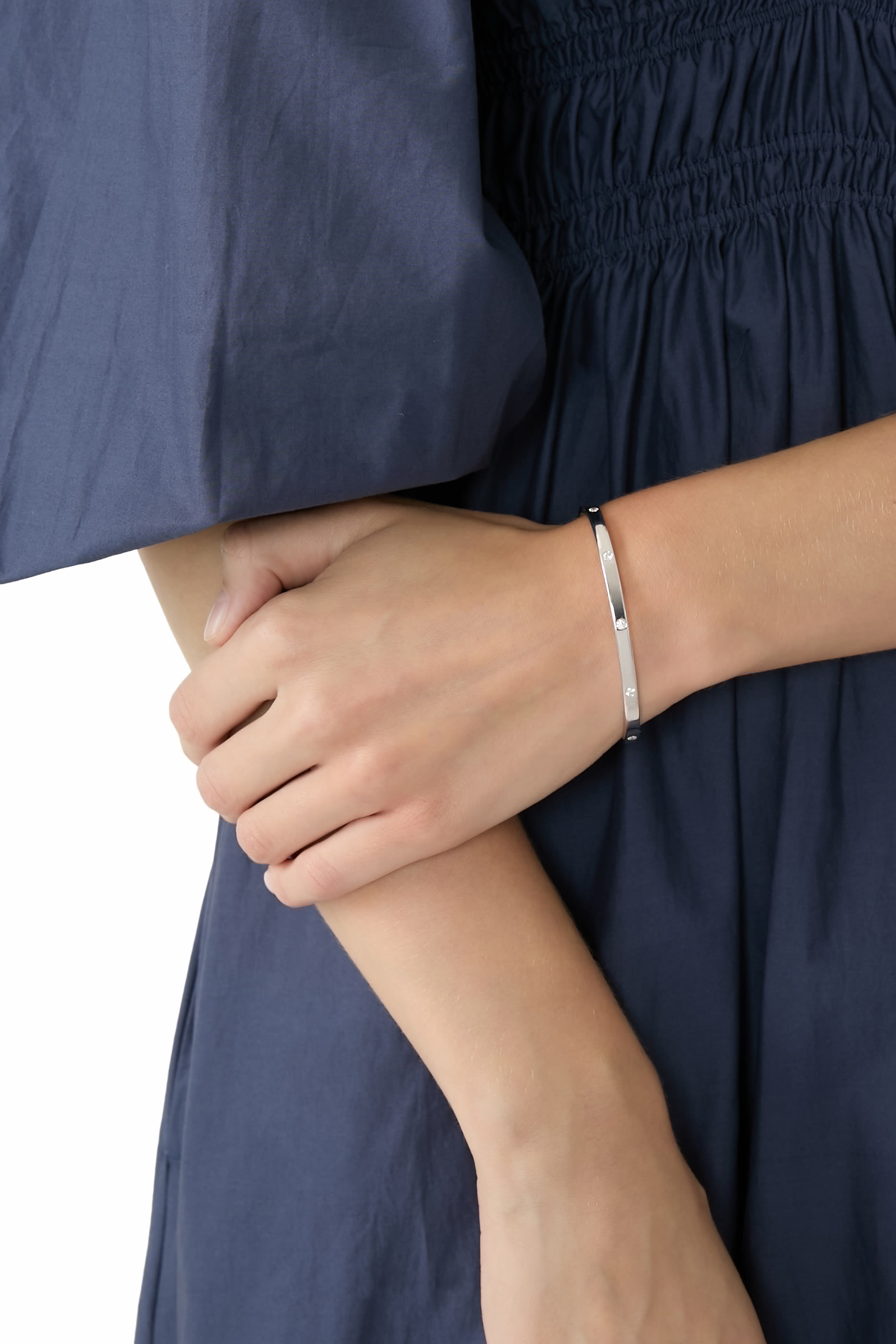 Interstellar Hinged Bangle, Rhodium Plated on Recycled Sterling Silver & Cubic Zirconia