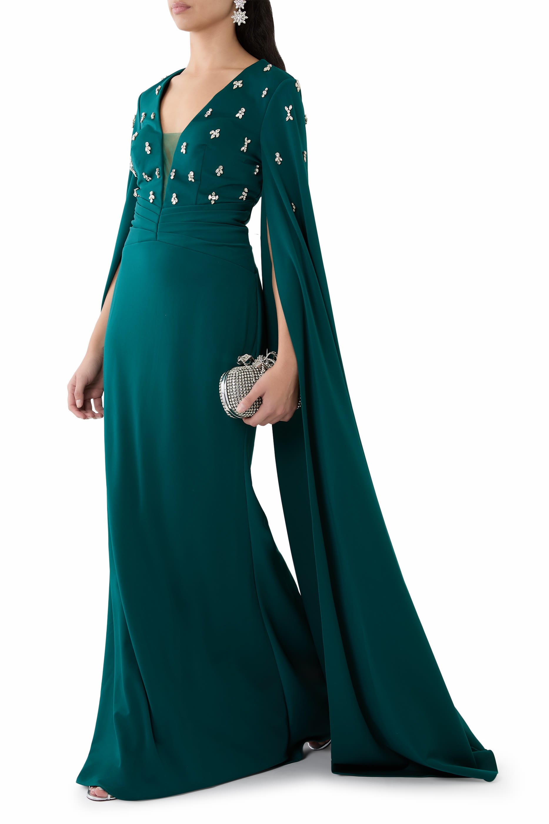 Embellished Cape Sleeves Gown