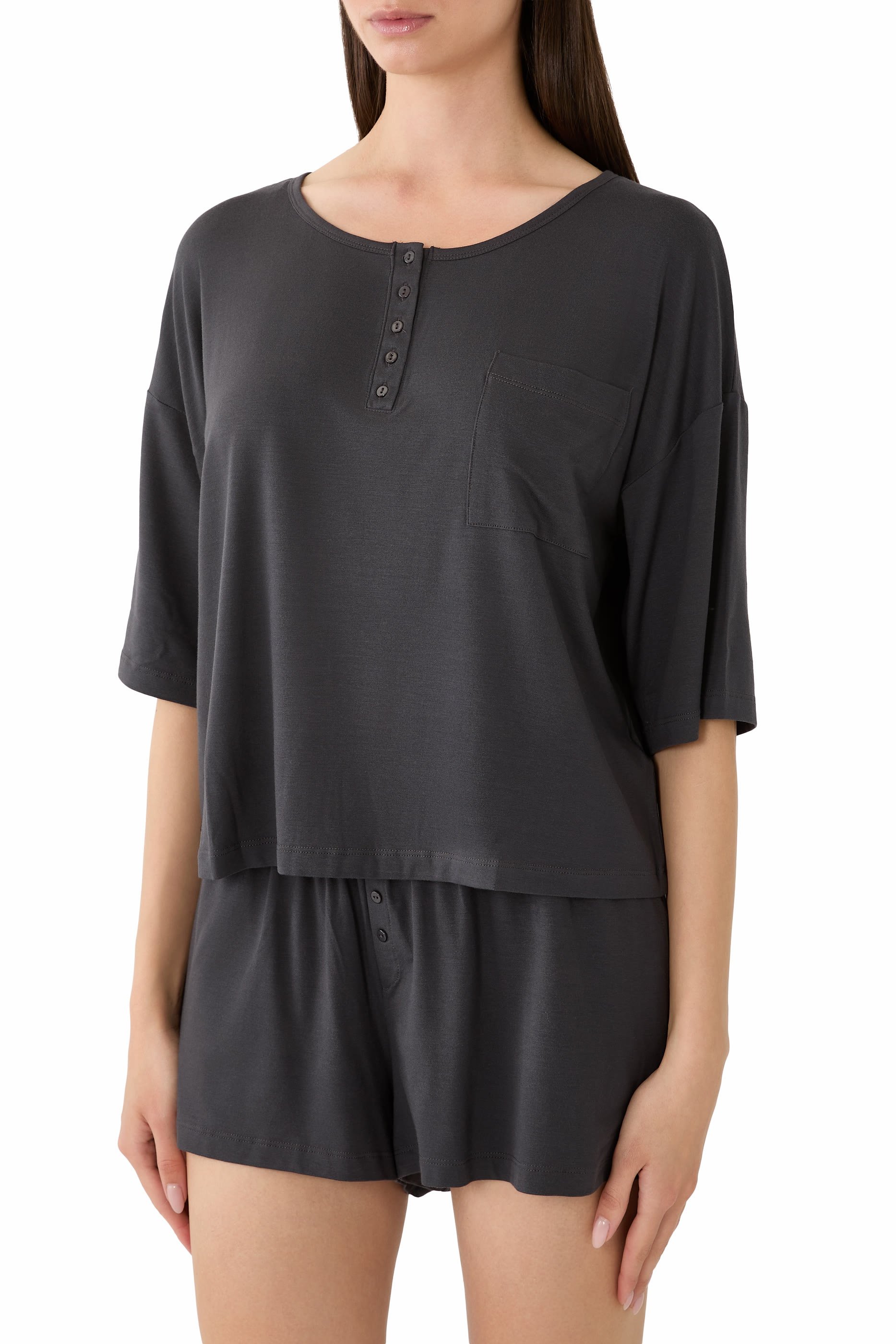  Cooling Boxy Henley Shortie Pajama Set