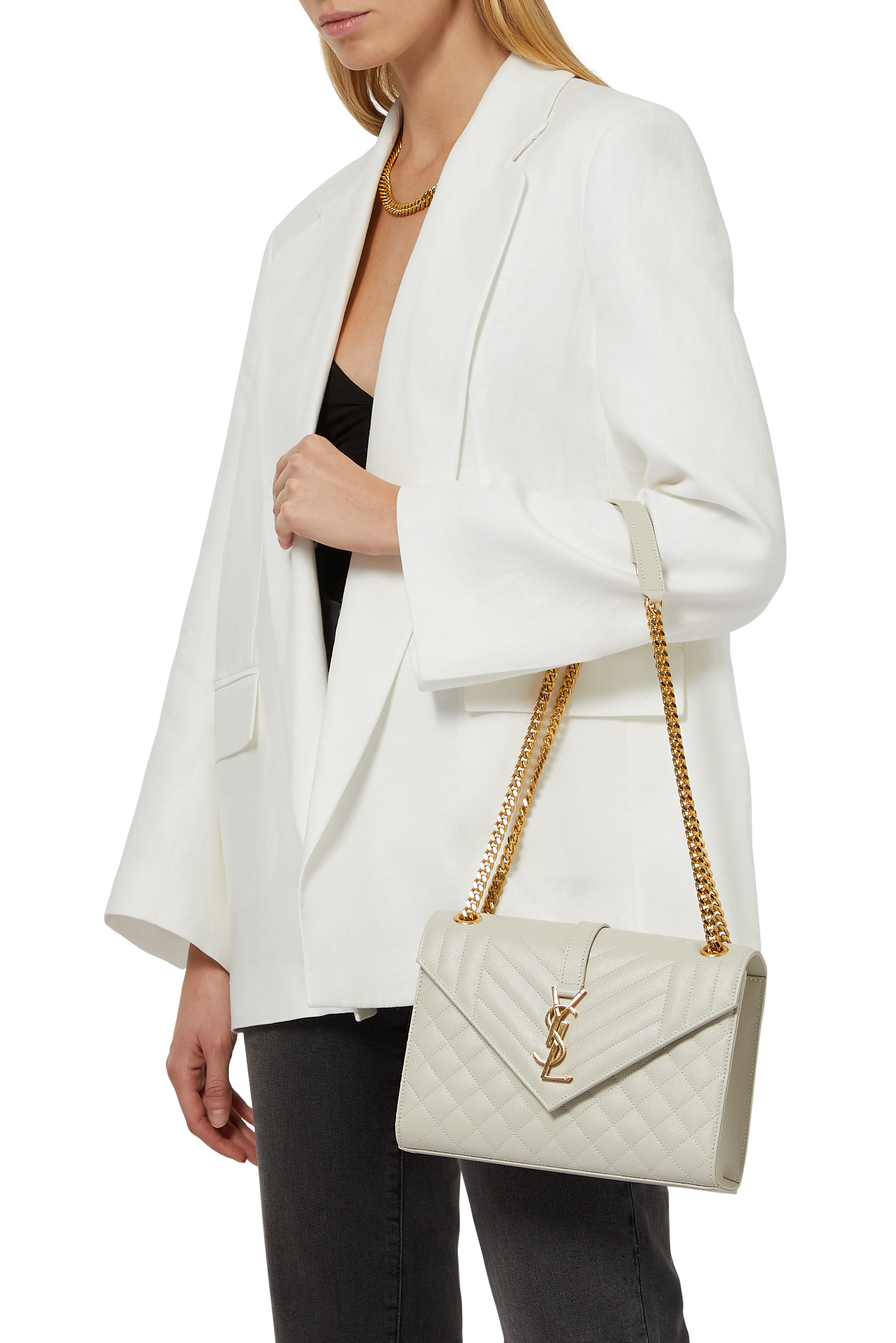 Envelope Medium Bag in Mix Matelass&eacute; Grain De Poudre Embossed Leather