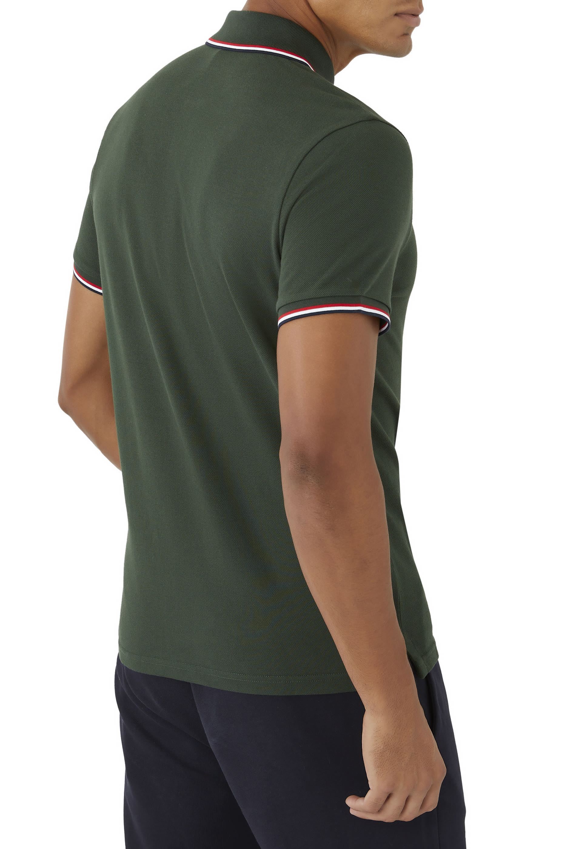 Tri-Color Stripe Logo Patch Polo Shirt