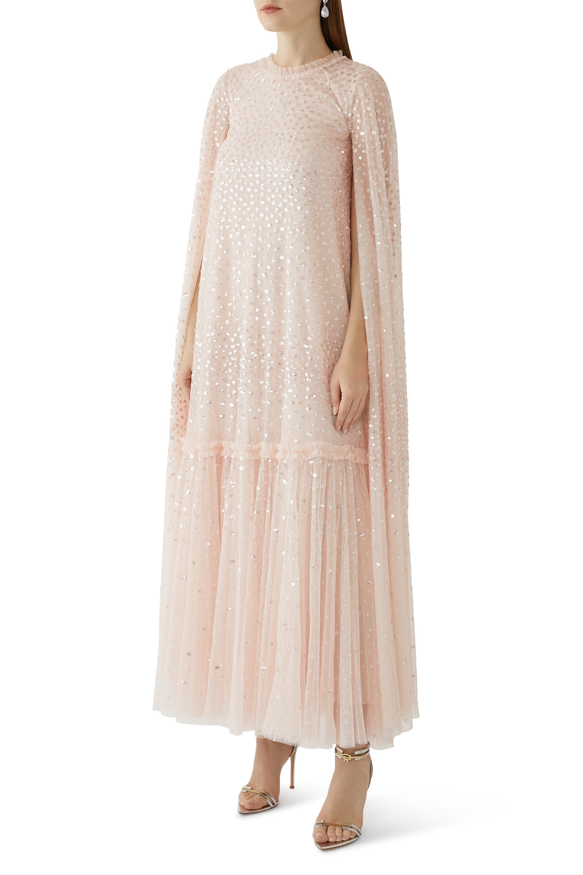 Scatter Dot Cape Tiered Ankle Gown