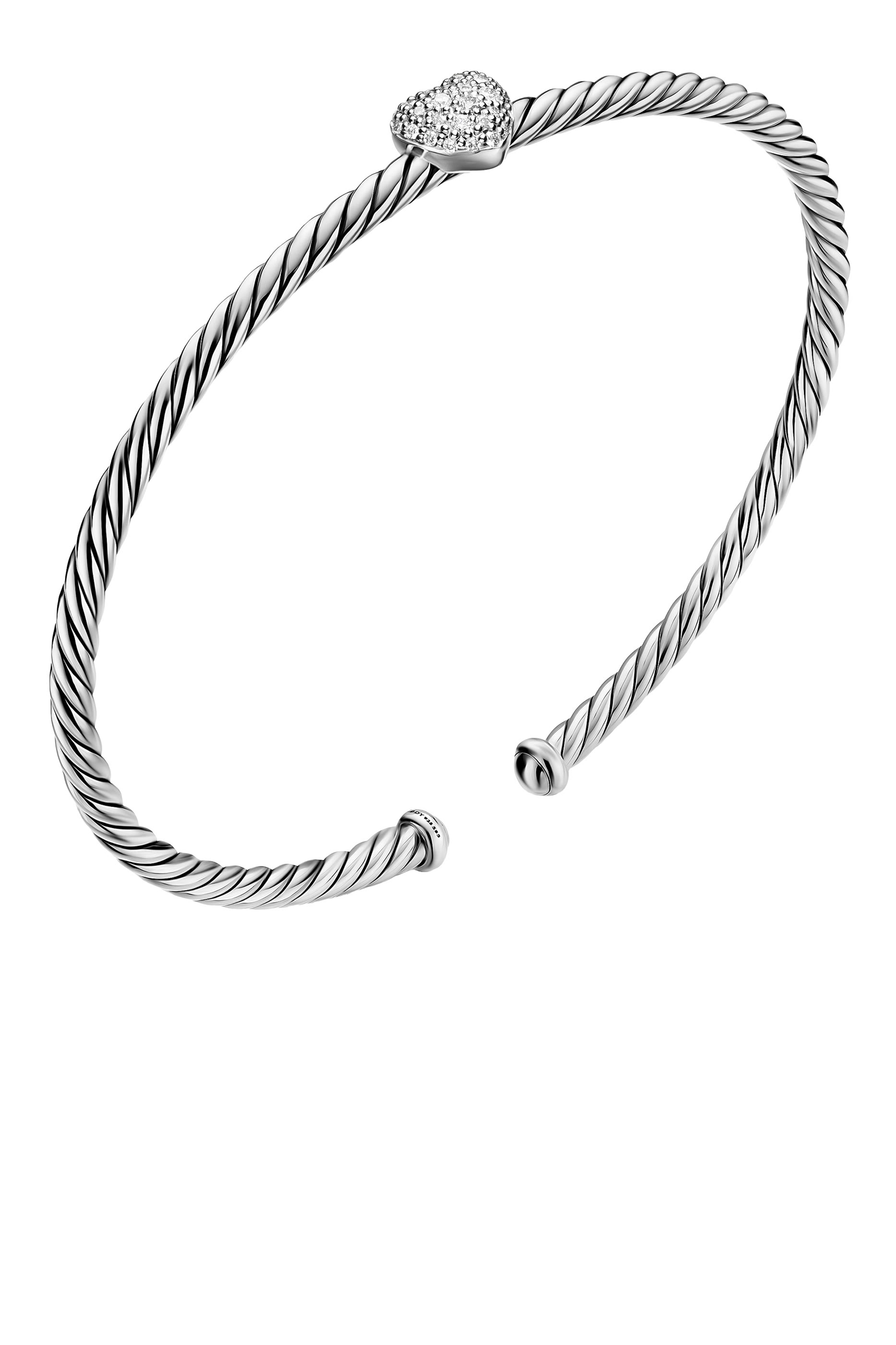 Micro Cable Flex&reg; Heart Station Bracelet, Sterling Silver & Diamonds