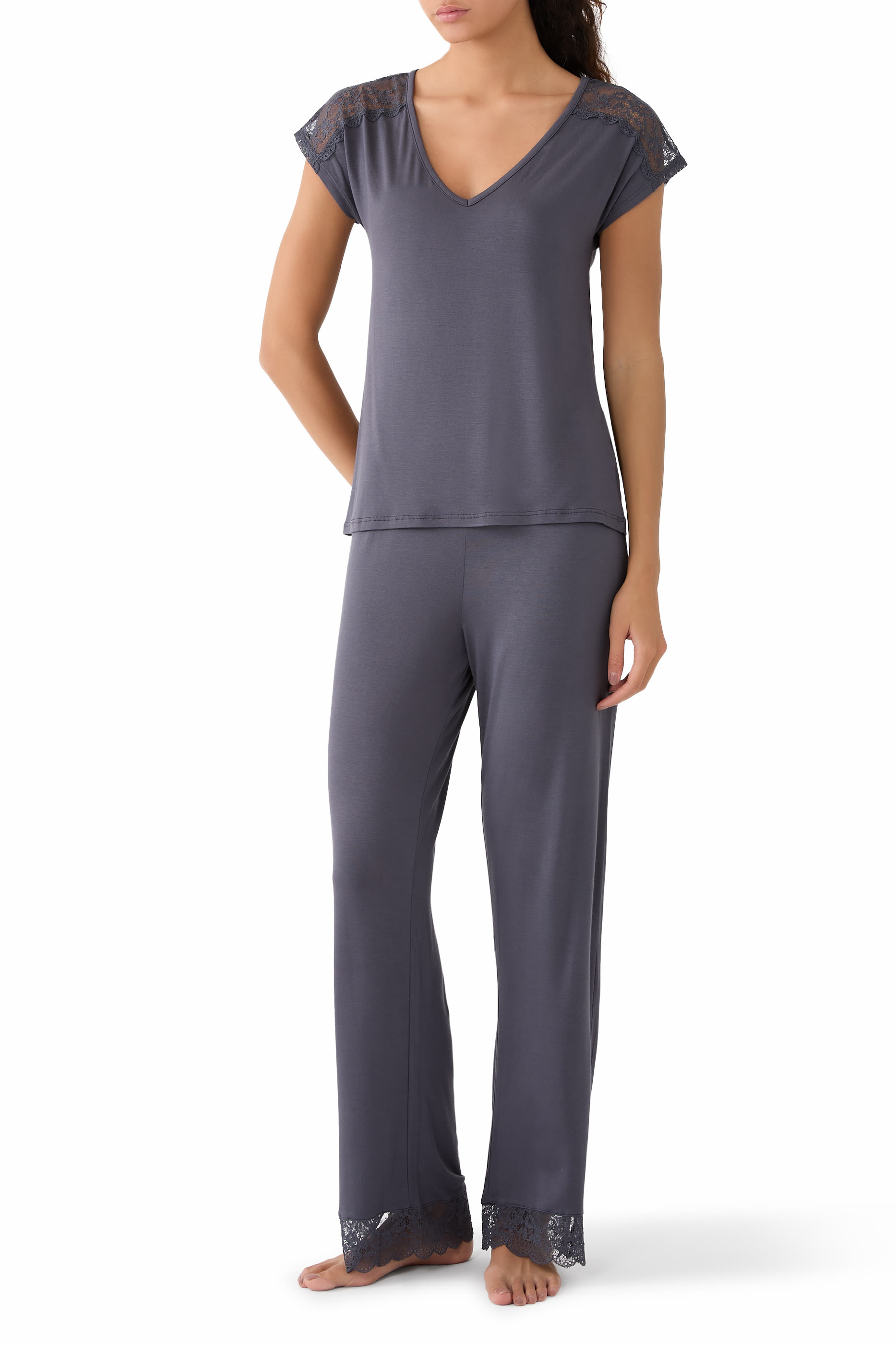 Jersey Lace Yoke Pyjama Set