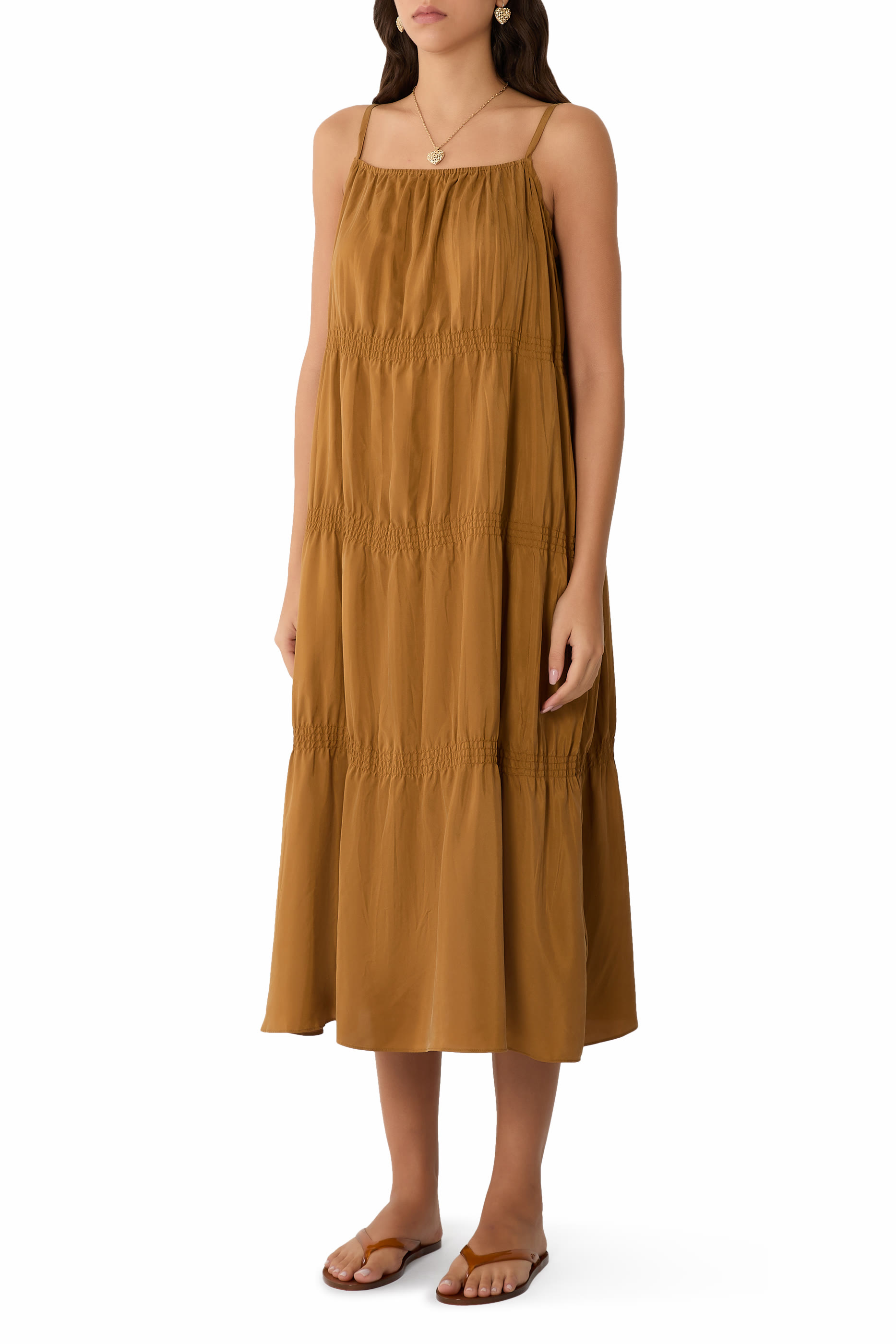 Washed Silk Smocked Cami Dress 