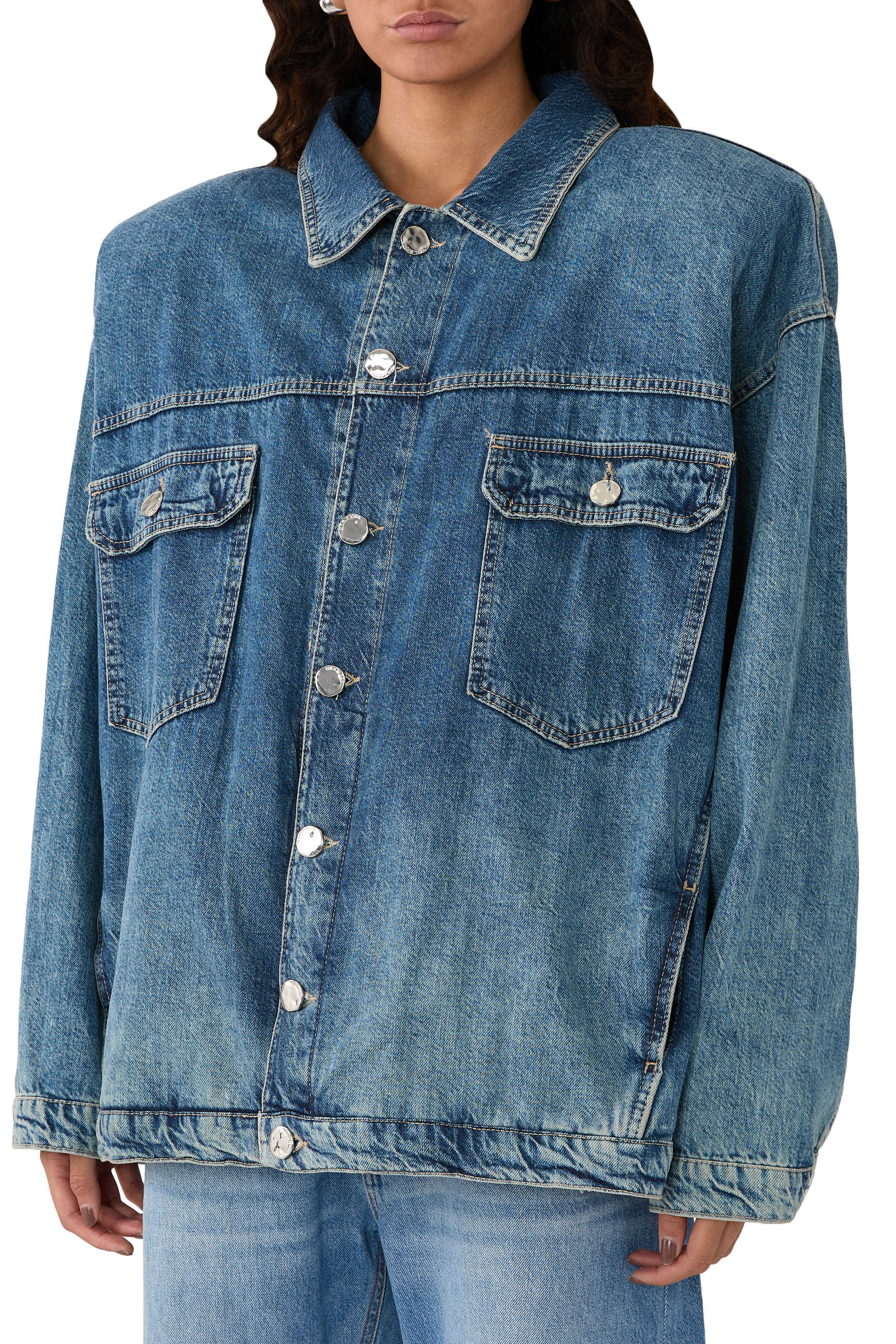 Snake Hand Embroidered Oversized Denim Jacket