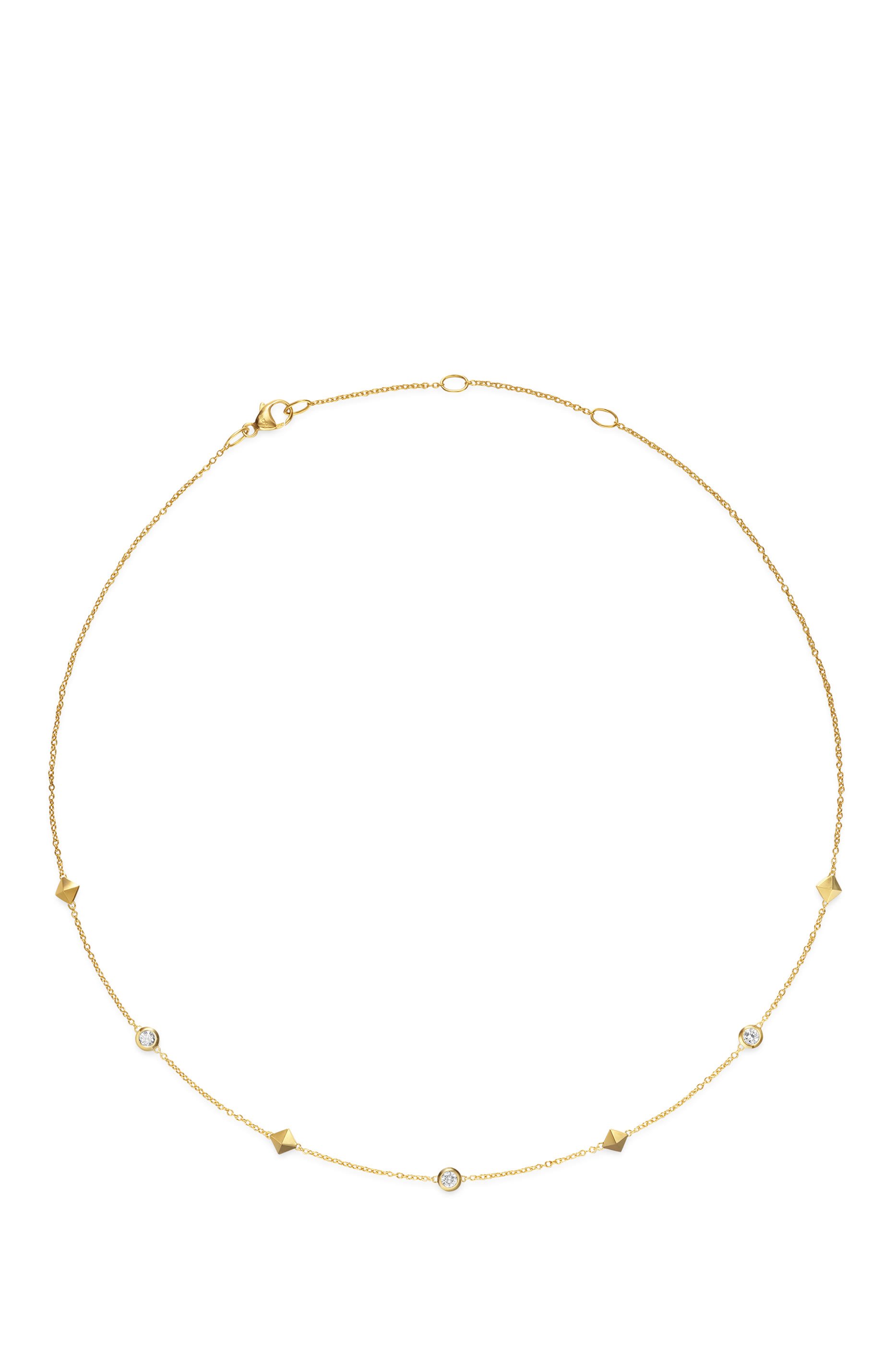 Petite Modern Renaissance Pyramid Station Necklace, 18k Yellow Gold