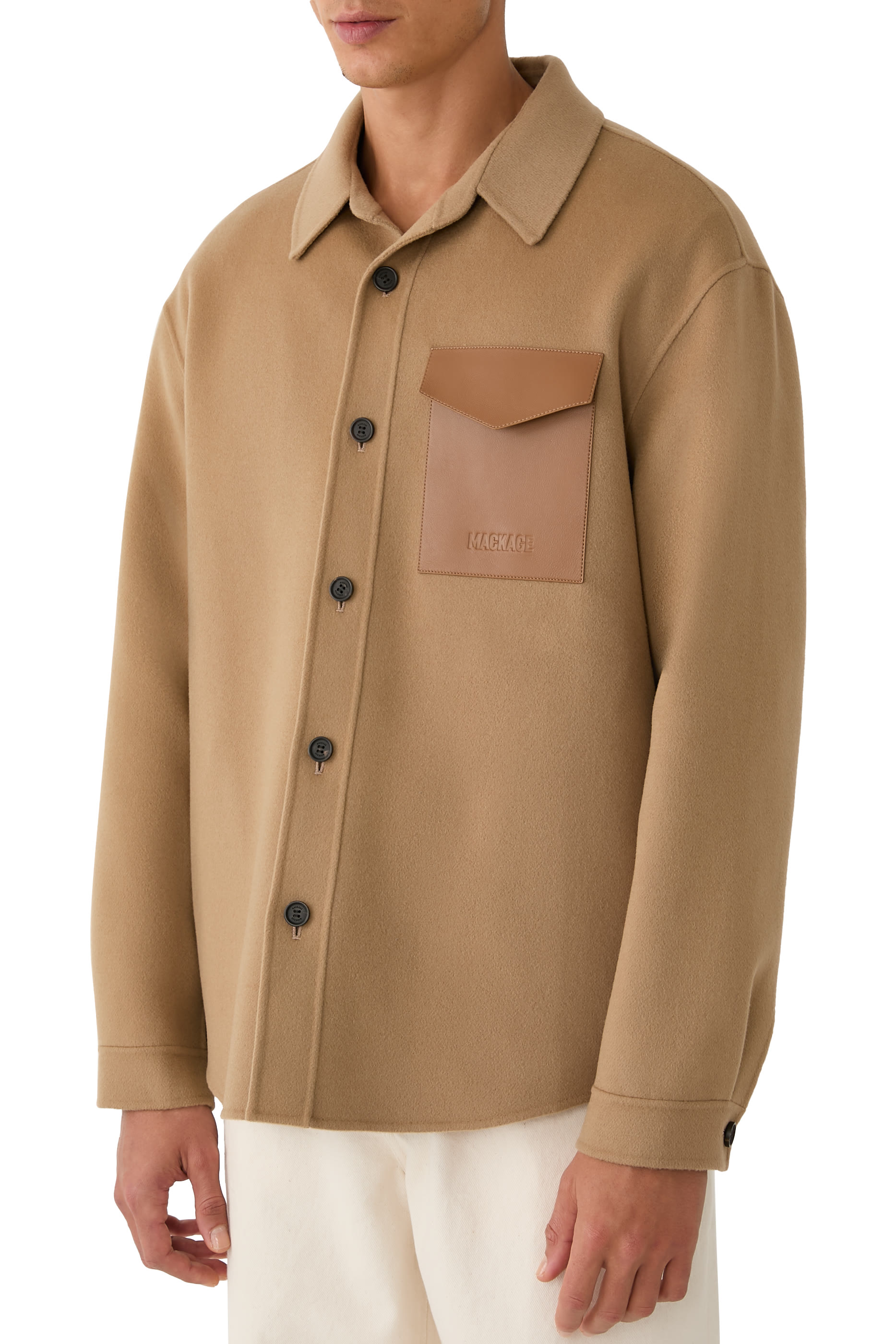 Emmanuel Double-Face Wool Overshirt with Leather Patch Pocket