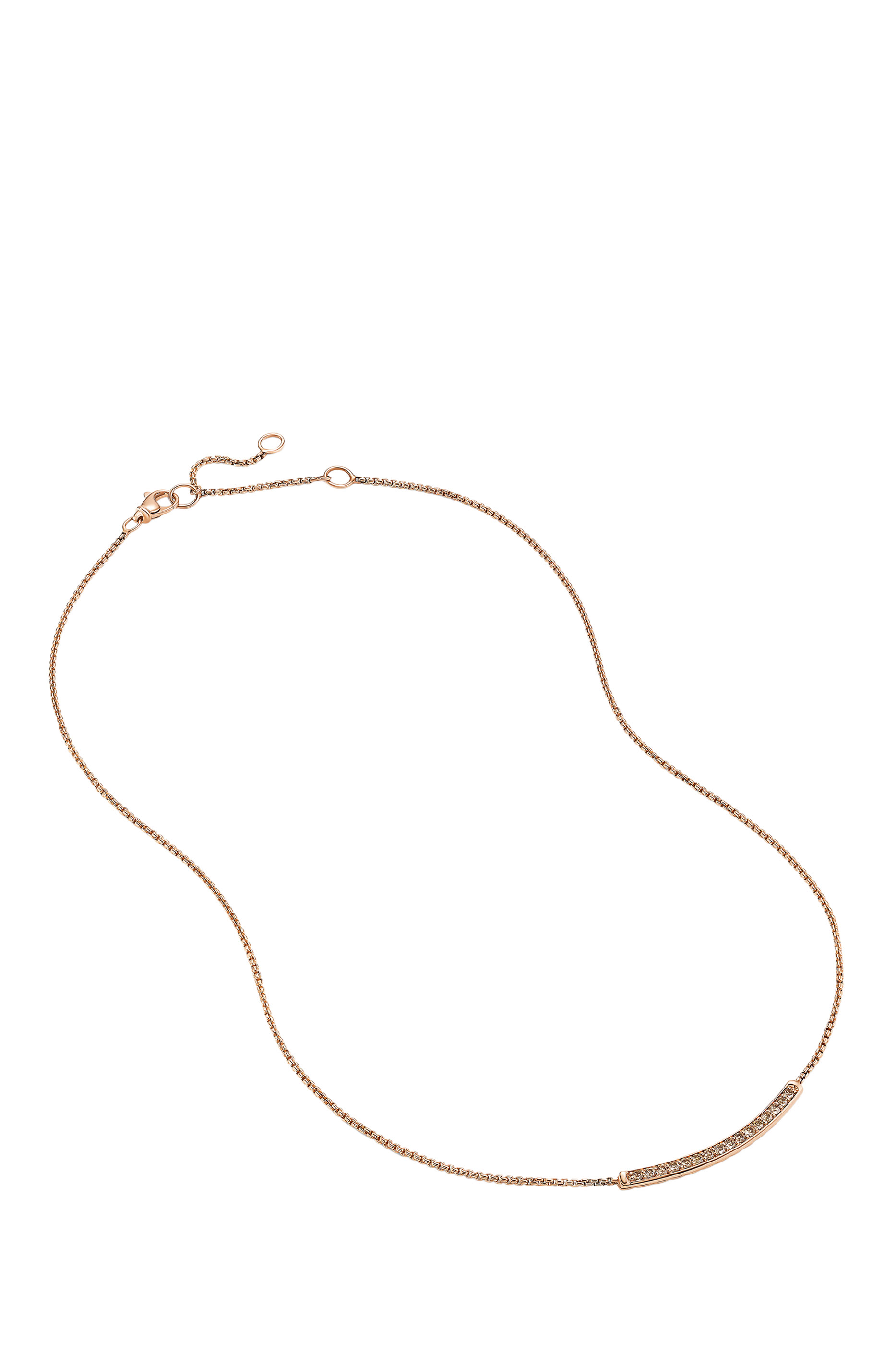 Petite Pave Bar 17in Necklace, 18k Pink Gold & Diamonds